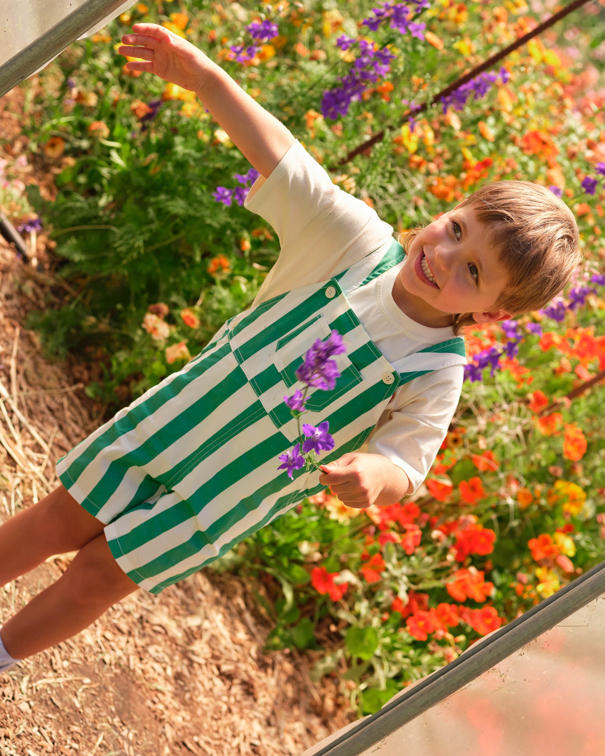 Goldie + Ace - Happy Stripe Button Burton Overalls