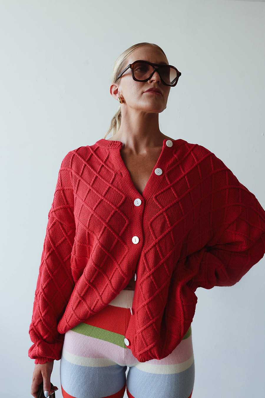 By Billie - Crochet Knit Cardigan Red