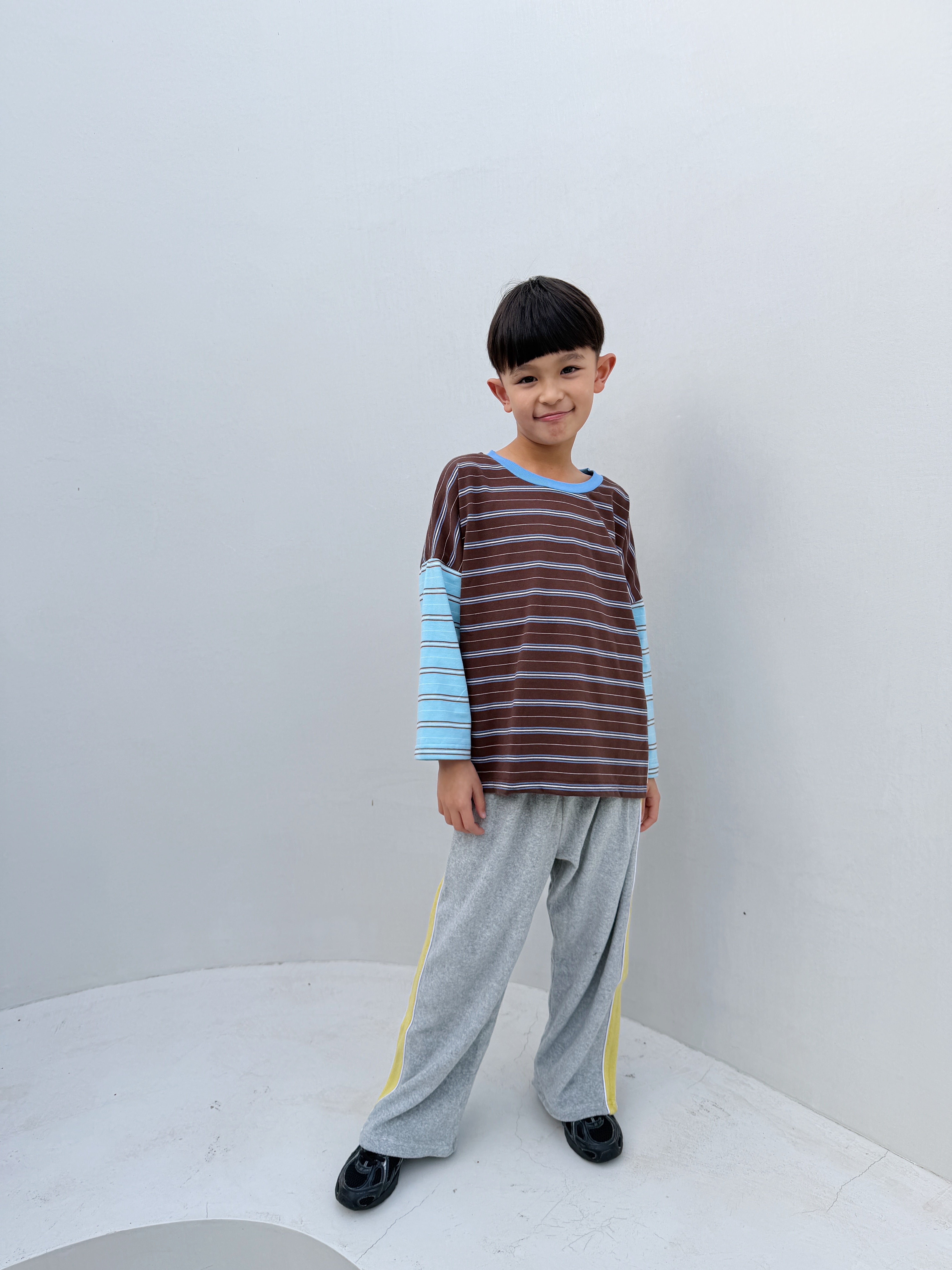 Tiny Trove - Rowan Stripe Cotton Long Sleeve Tee Cocoa/Blue