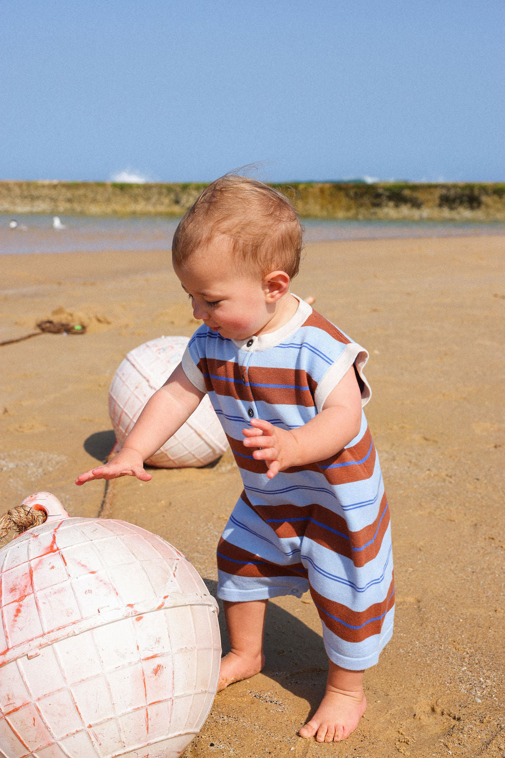Grown - Organic Knitted Club Stripe Button-Up Romper Bubble