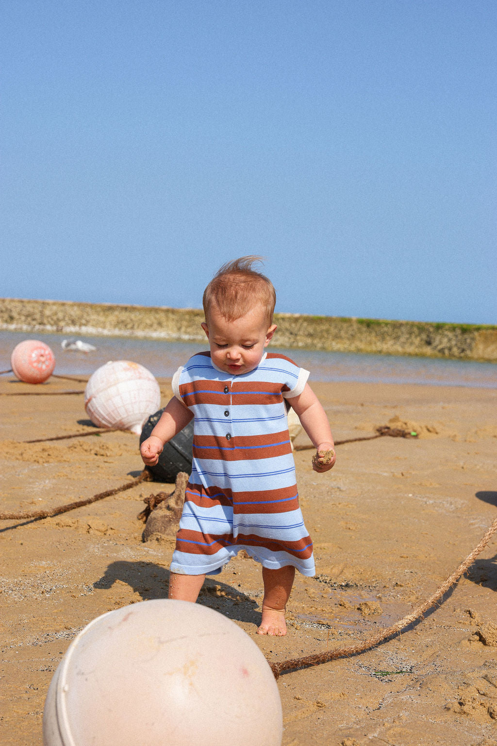 Grown - Organic Knitted Club Stripe Button-Up Romper Bubble
