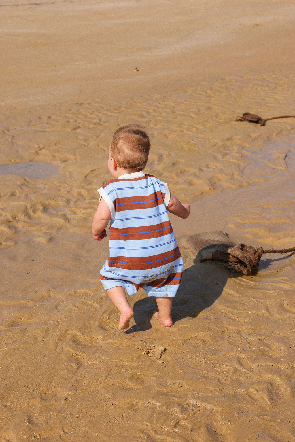 Grown - Organic Knitted Club Stripe Button-Up Romper Bubble