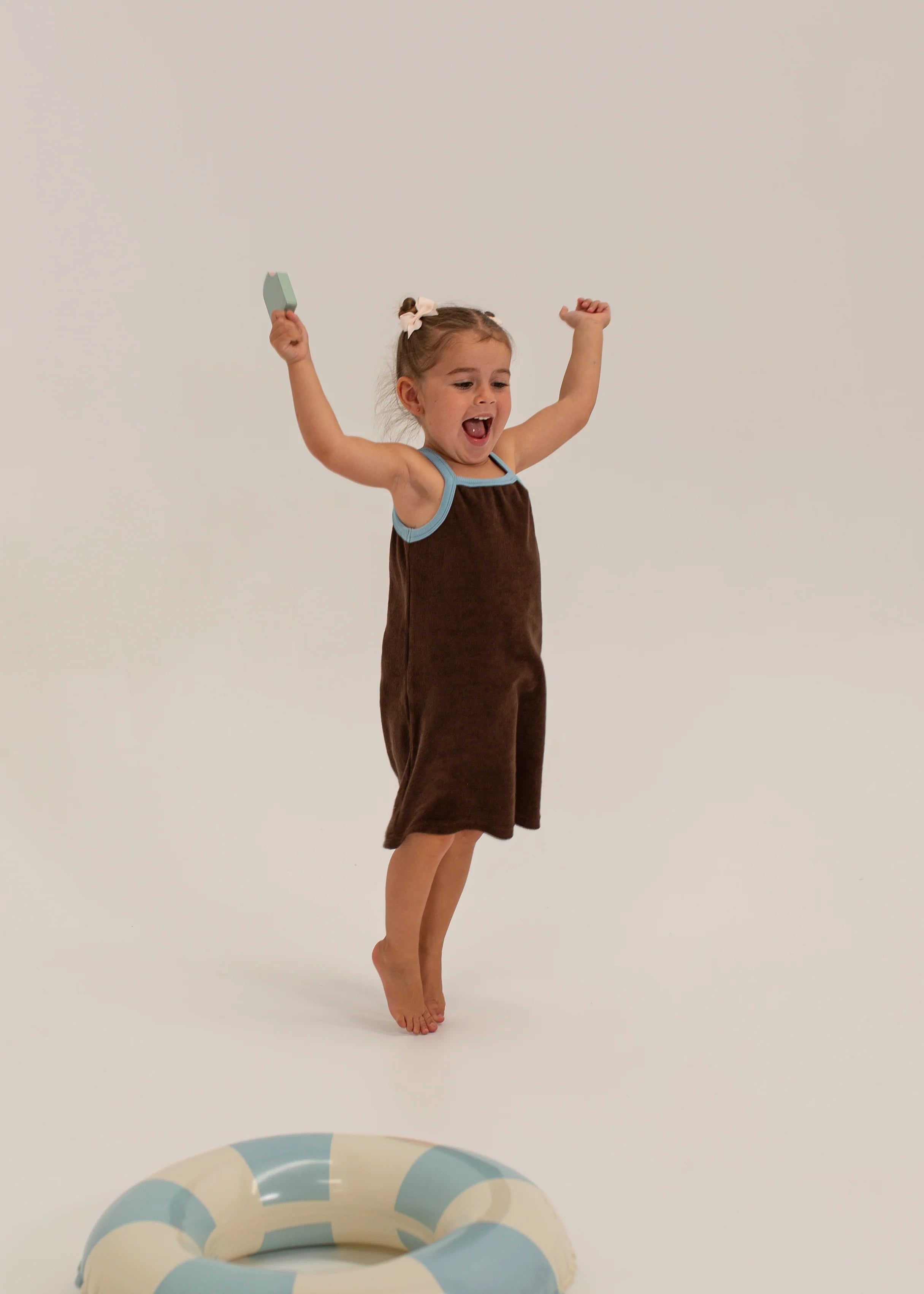Tiny Trove - Stevie Terry Towelling Dress Dark Chocolate/Powder Blue