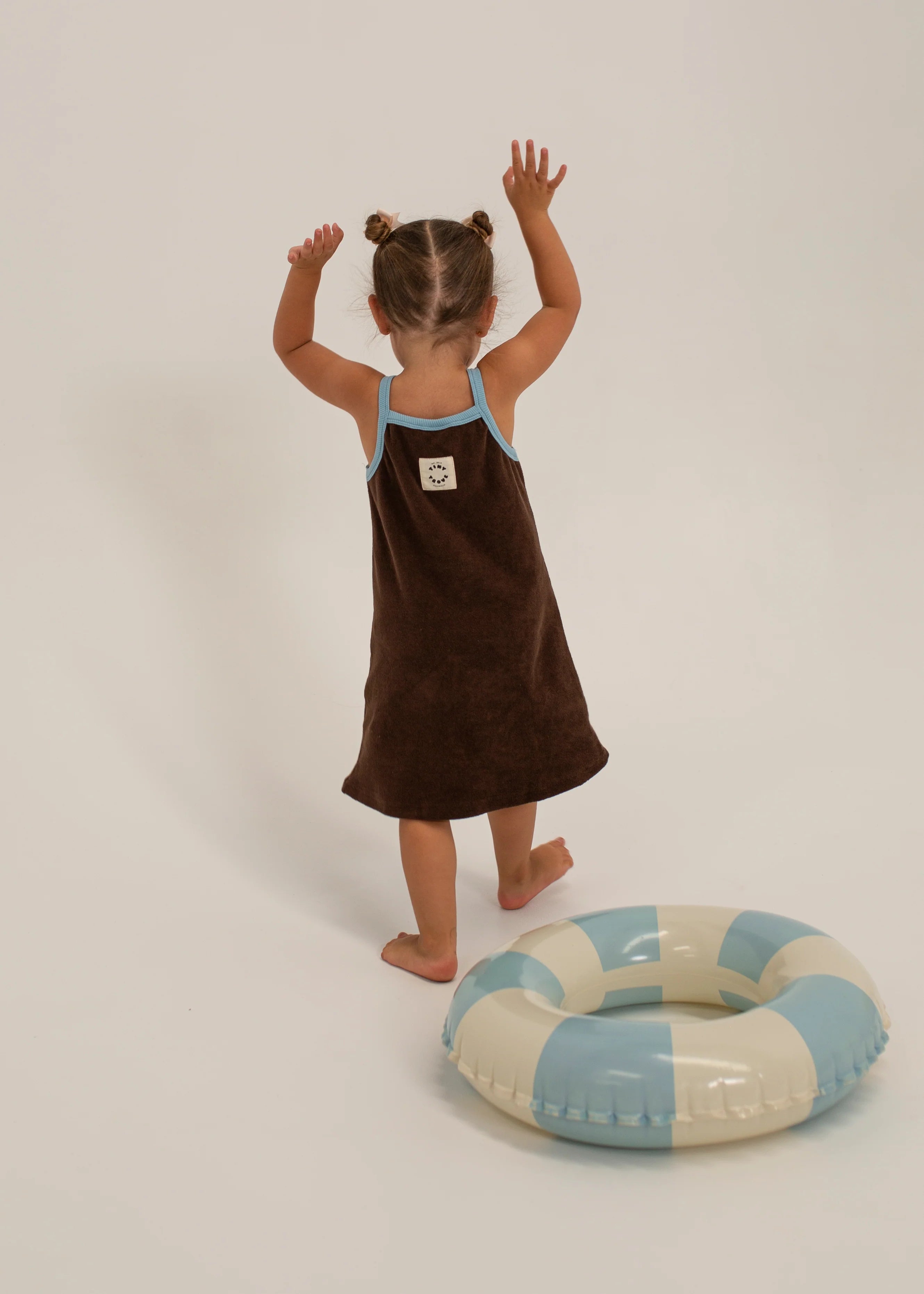 Tiny Trove - Stevie Terry Towelling Dress Dark Chocolate/Powder Blue