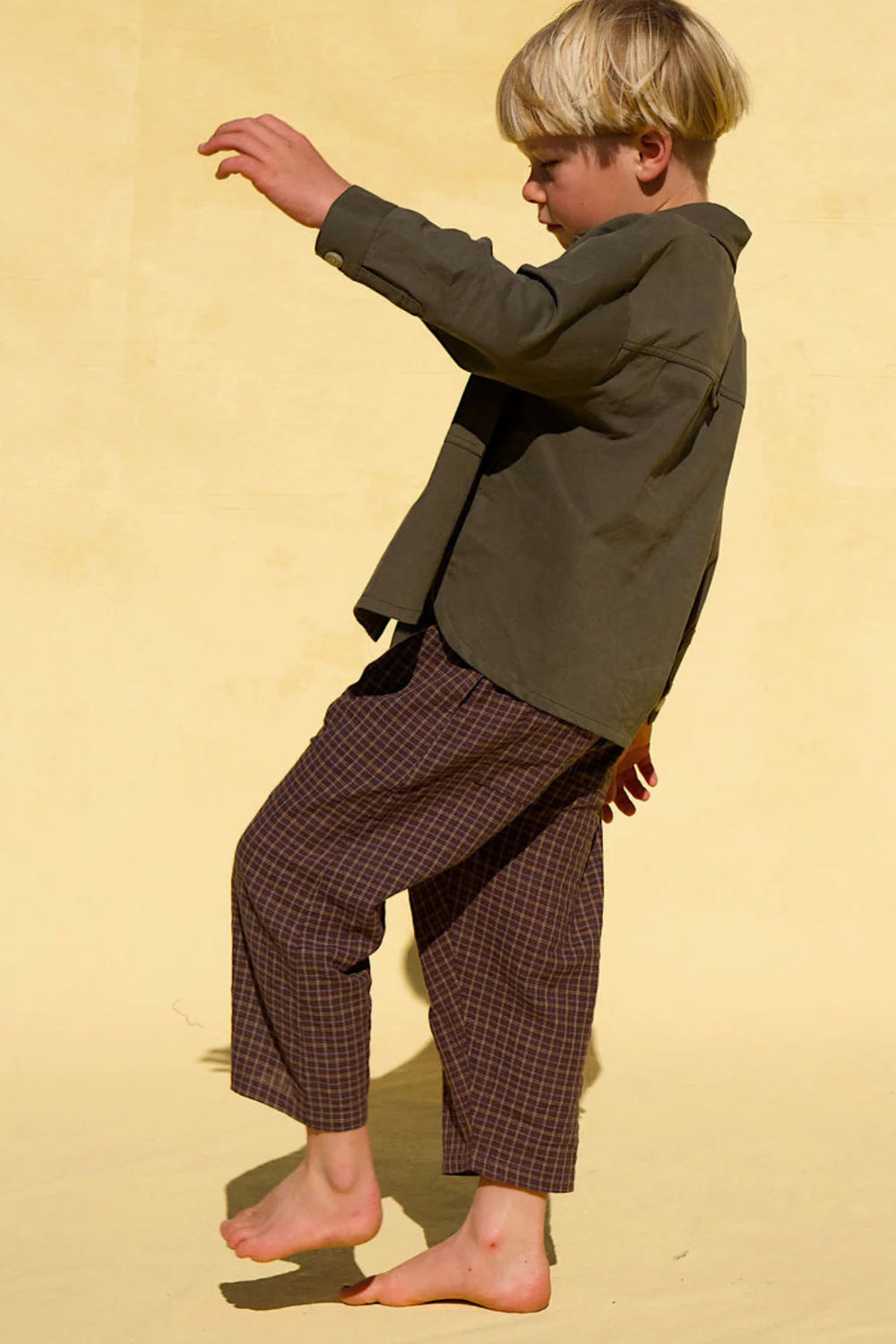 Little The Label - Dusty Drop Crotch Pant Choc Gingham - Size 5-6