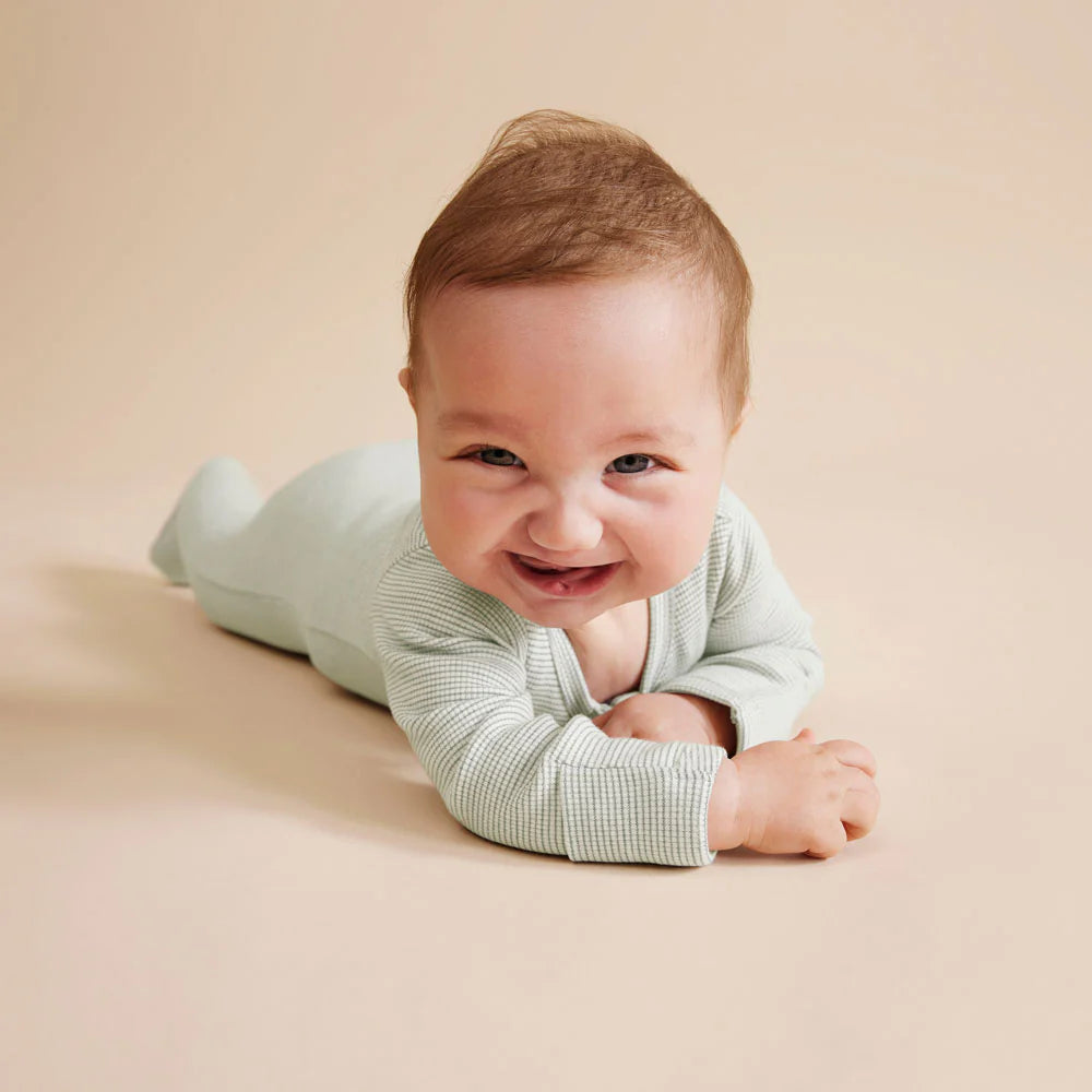 Wilson & Frenchy - Organic Stripe Rib Zipsuit with Feet Fern