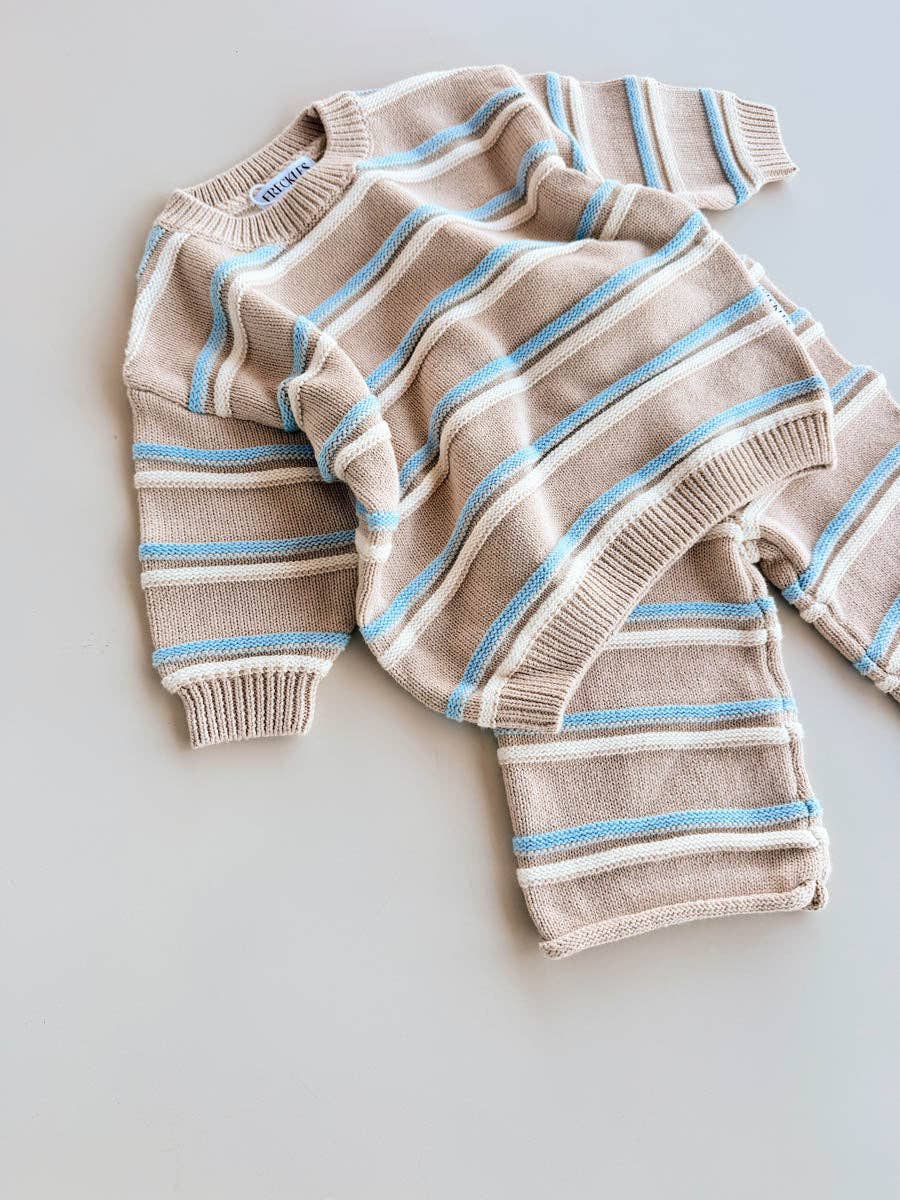 Freckles The Label - Raised Stripe Knit Set Oat/Arctic/Snow