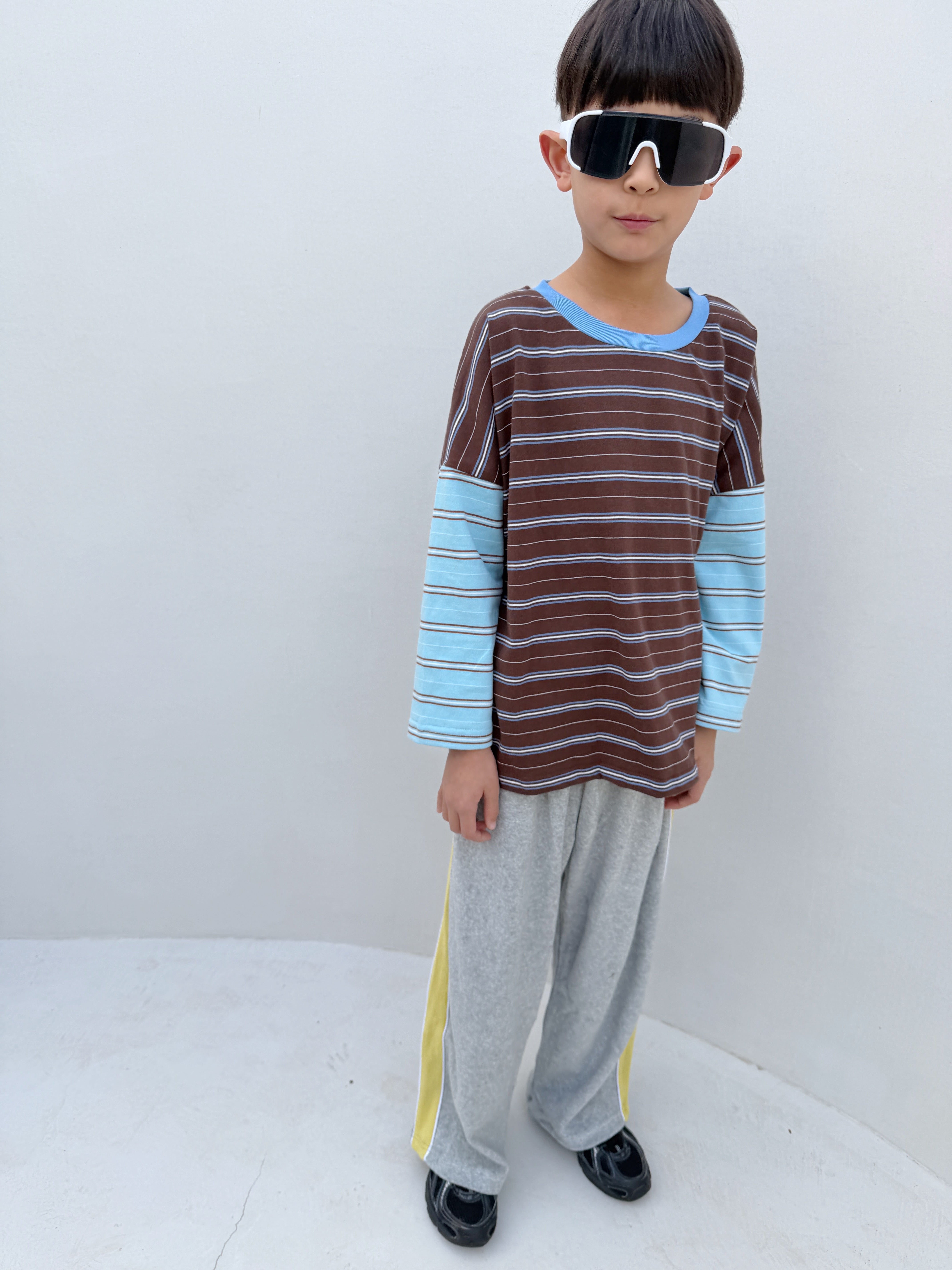 Tiny Trove - Rowan Stripe Cotton Long Sleeve Tee Cocoa/Blue