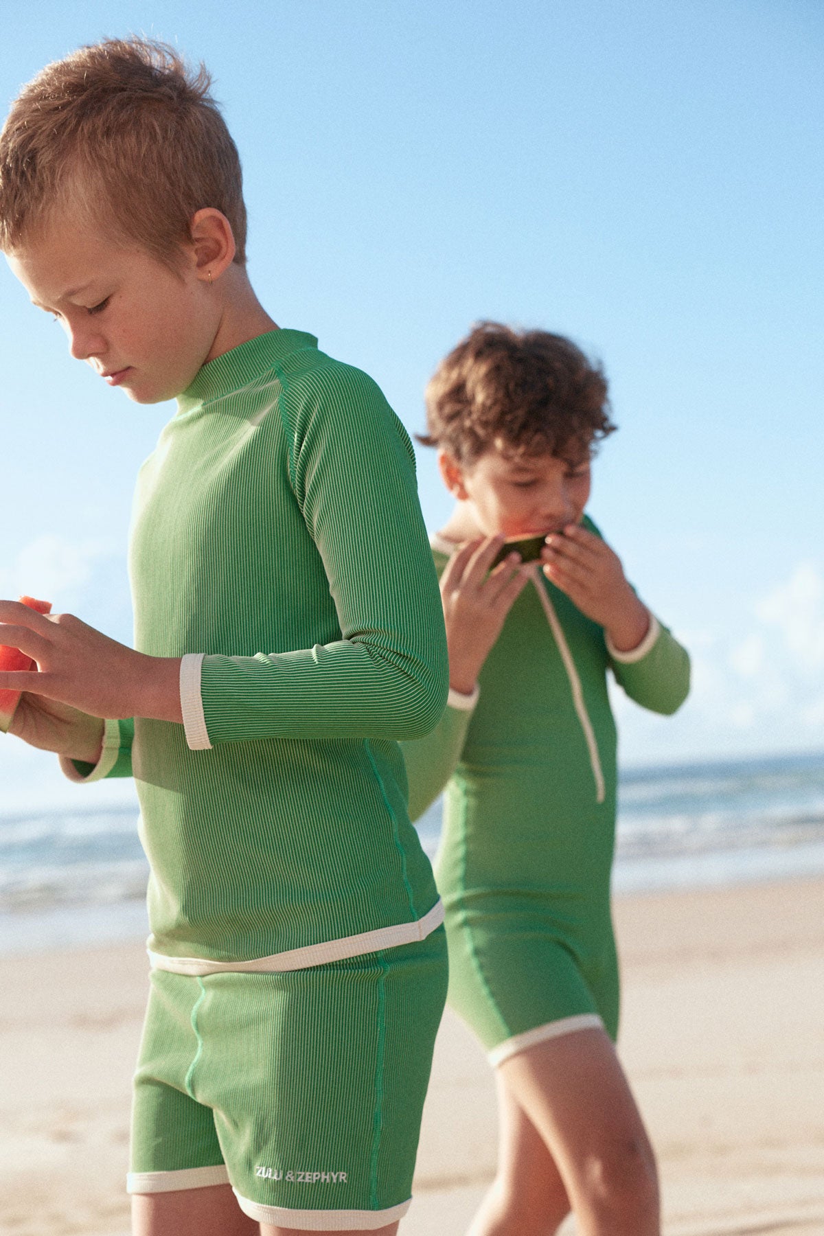 Zulu & Zephyr - Mini Stripe Rib Surf Suit Parrot Green