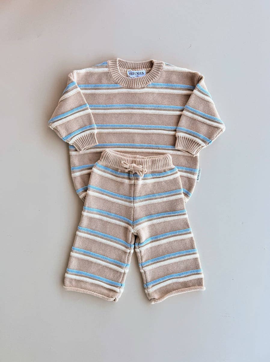 Freckles The Label - Raised Stripe Knit Set Oat/Arctic/Snow