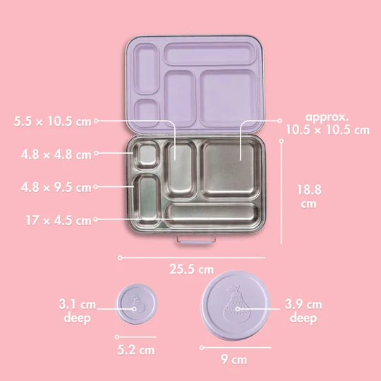 Nudie Rudie - Five Compartment Leakproof Stainless Steel Lunch Box Lilac