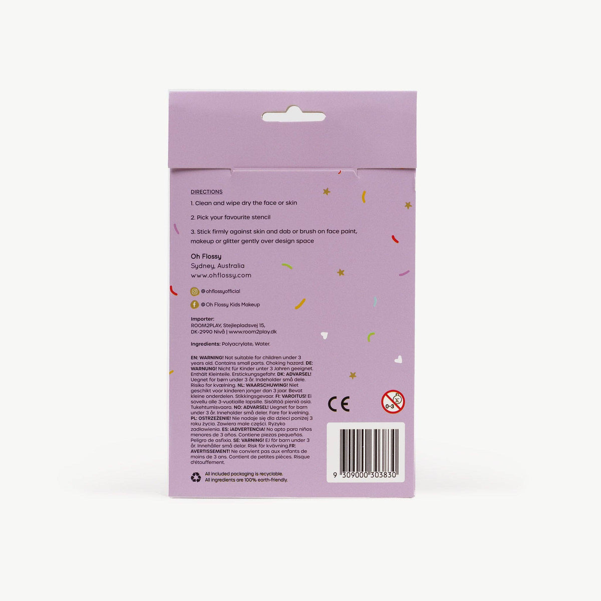 Oh Flossy Reusable Adhesive Face Paint Stencils - Purple