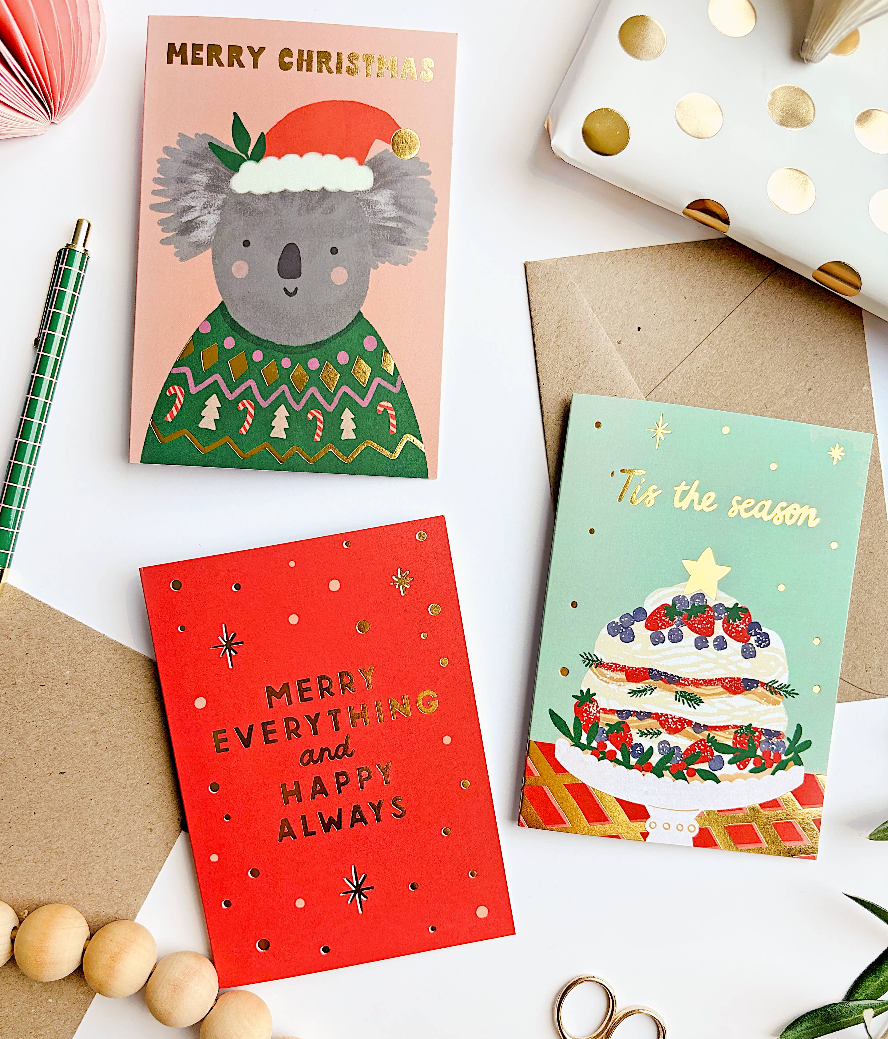 Lauren Sissons Studio - Merry Christmas Koala Gold Foil Card