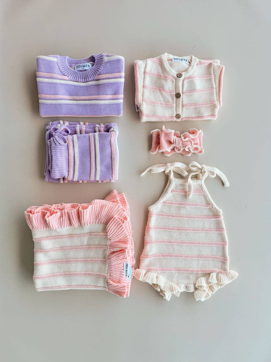 Freckles The Label - Raised Stripe Knit Set Aster/Sweetpea/Snow