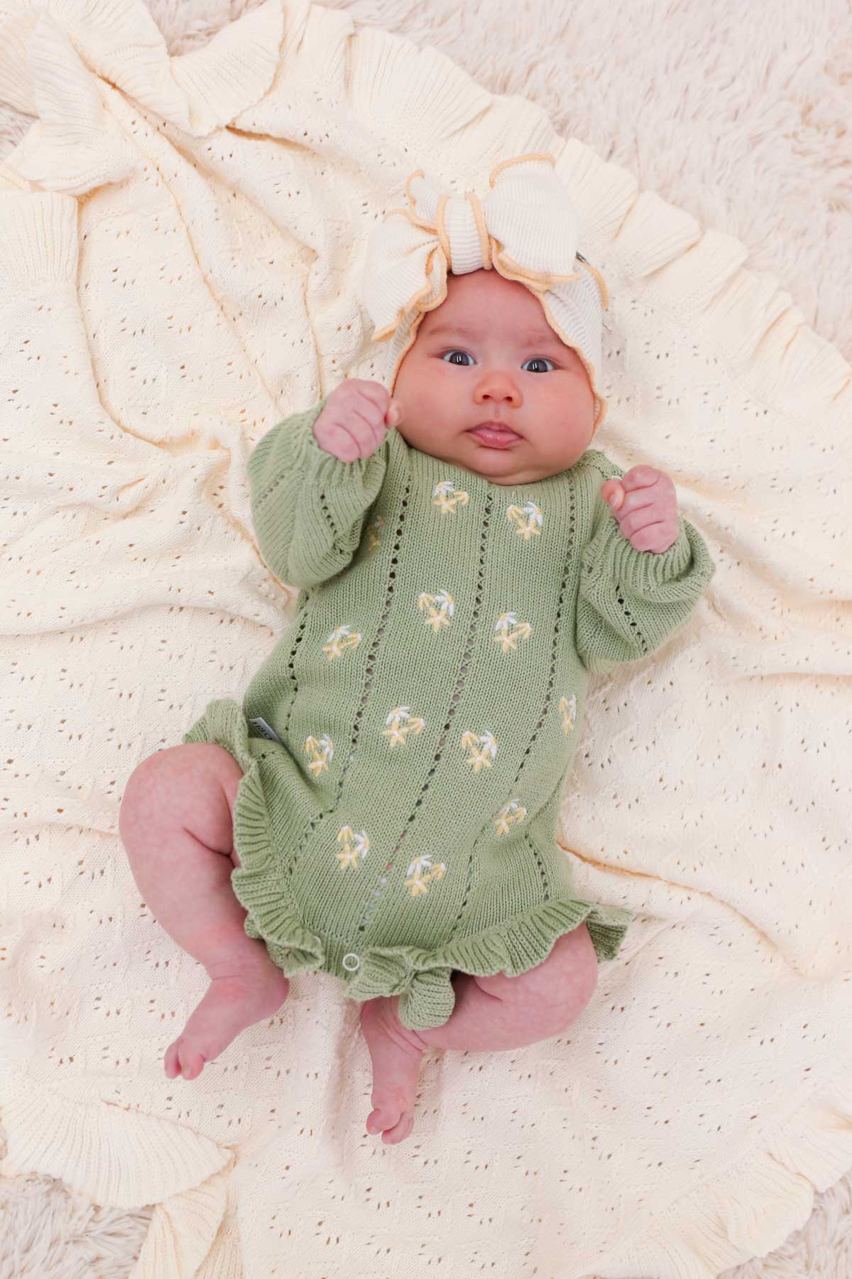 Freckles the Label Knit Frill Baby Headband Snow/Butter