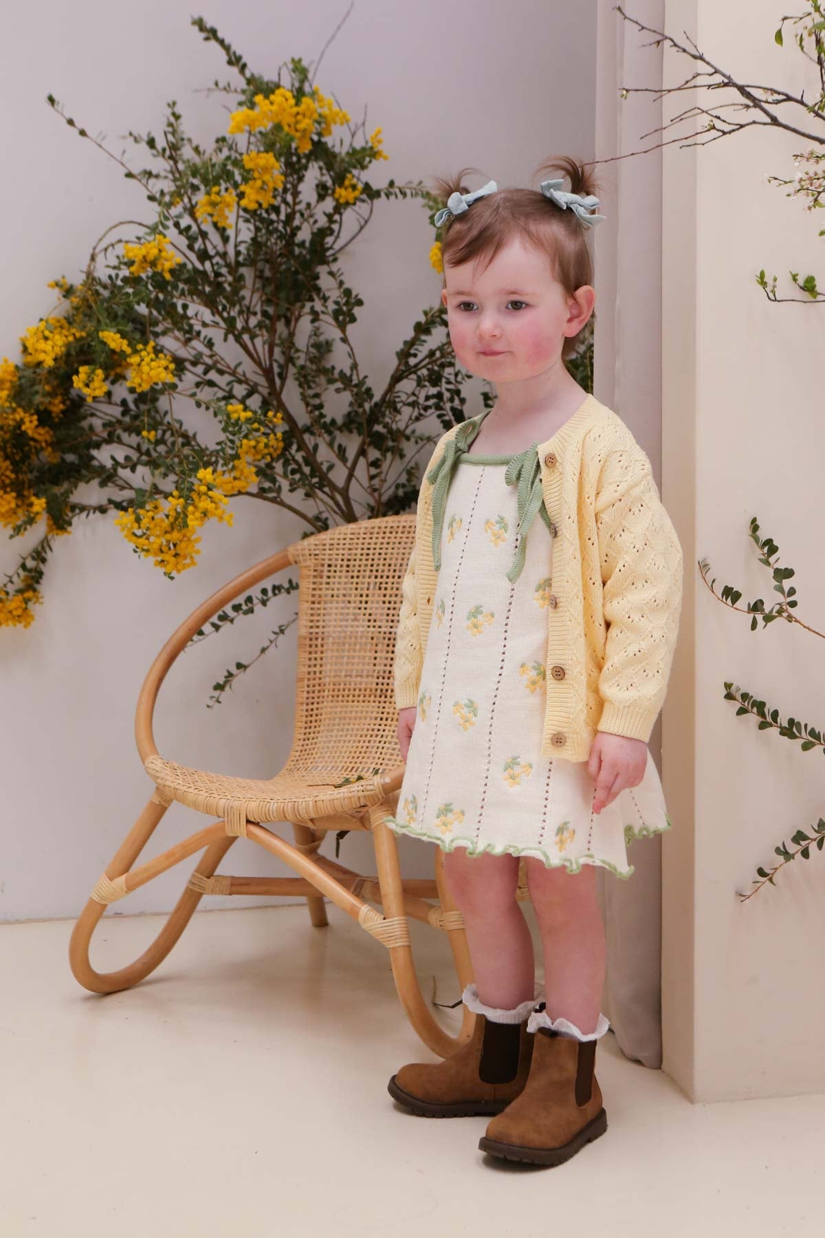 Freckles the Label Bloom Pointelle Tie Dress Snow/Sage
