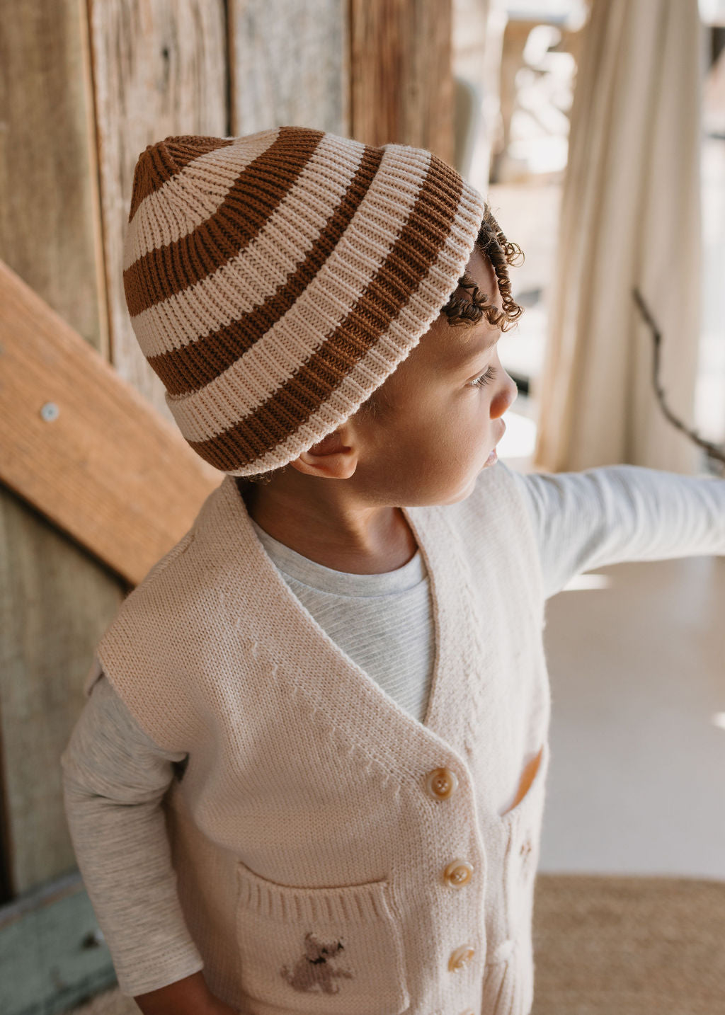 Acorn Kids - Tokyo Merino Beanie Caramel Stripe