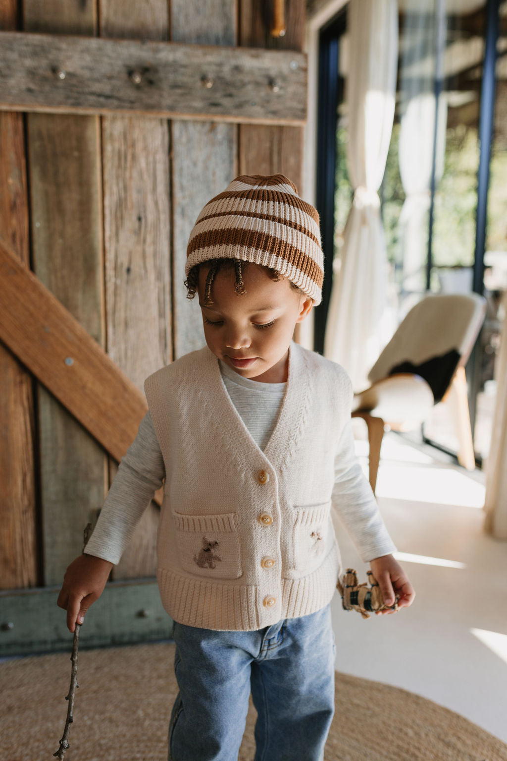 Acorn Kids - Tokyo Merino Beanie Caramel Stripe