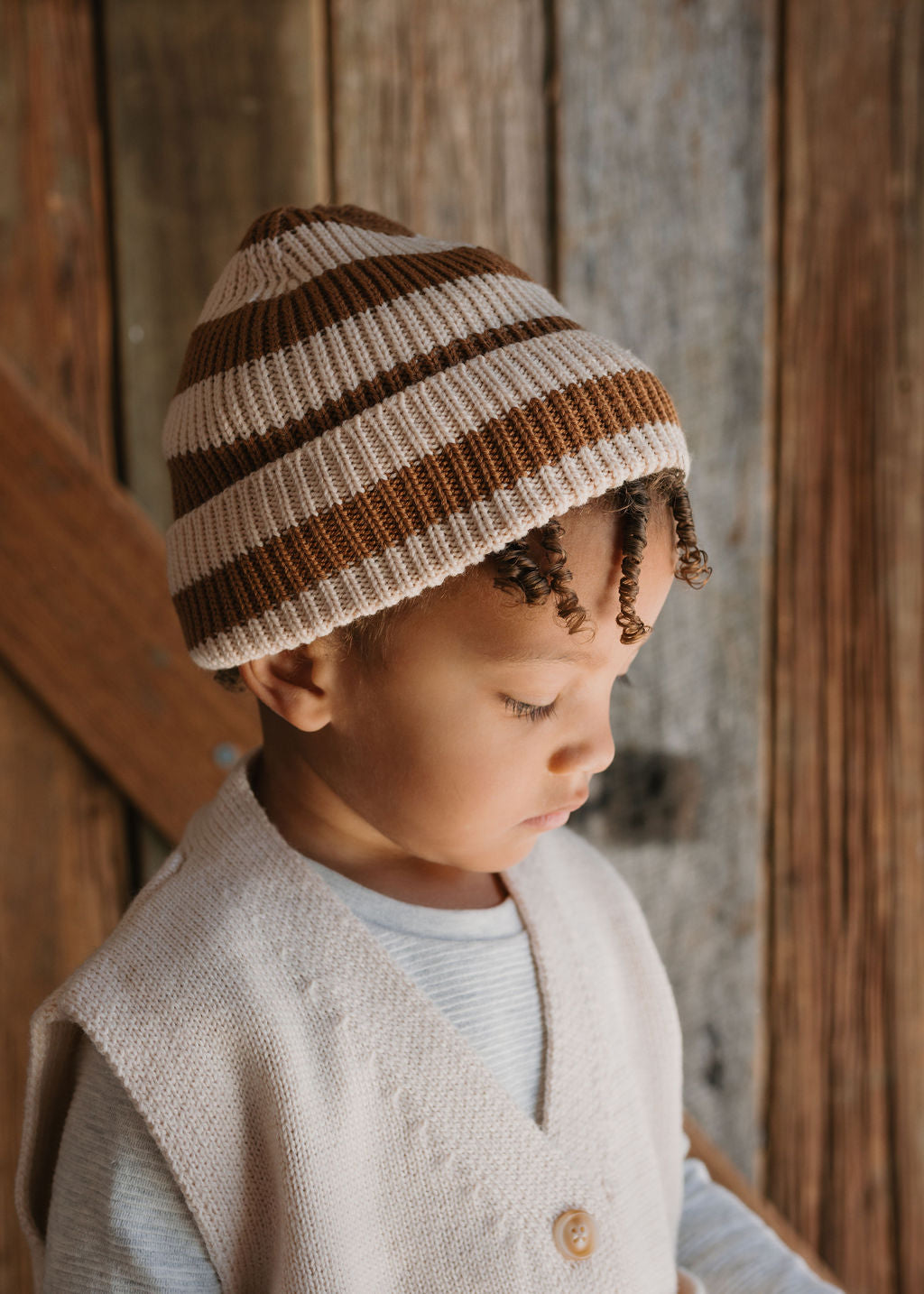 Acorn Kids - Tokyo Merino Beanie Caramel Stripe