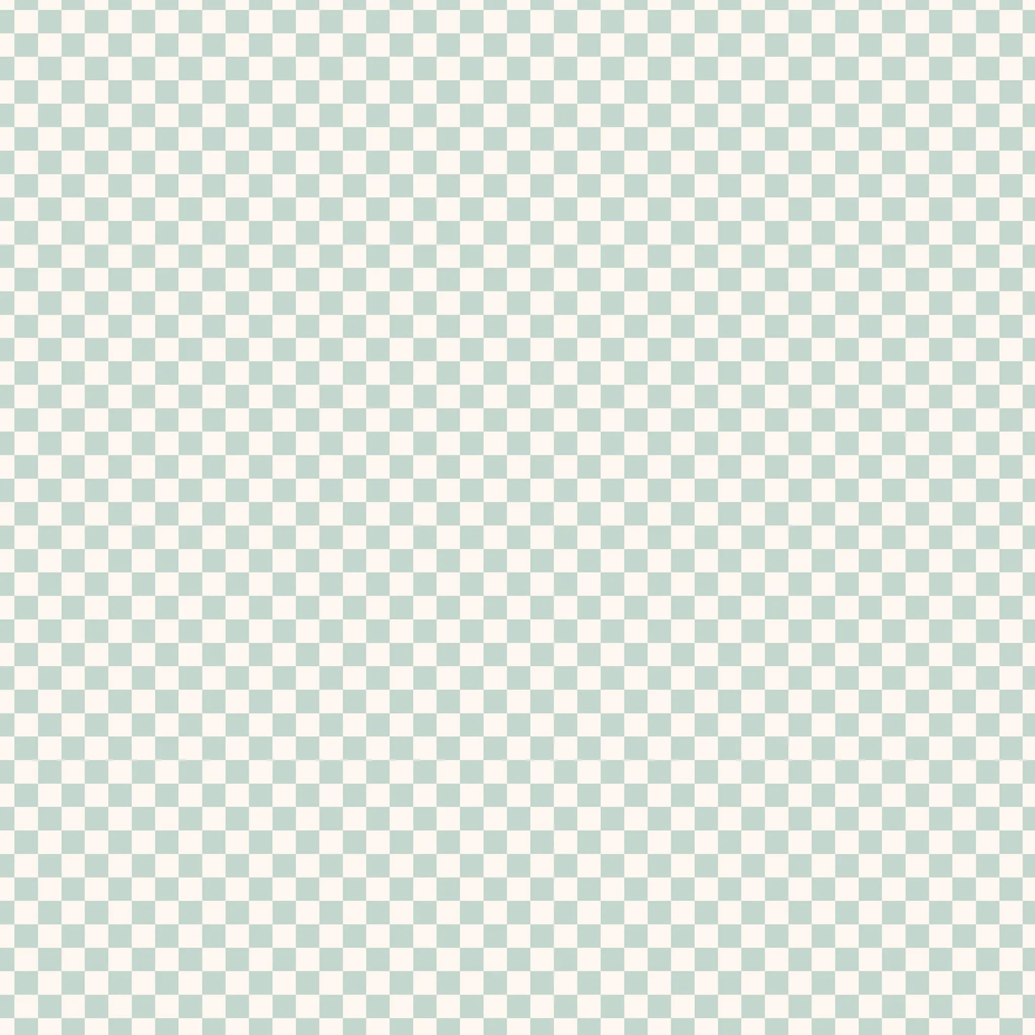 The FOX & FALLOW - Sage Check Organic Fitted Bassinet Sheet/Change Pad Cover features a seamless pattern of light green and white squares, ideal for enhancing your nursery’s baby bedding with a touch of luxury.