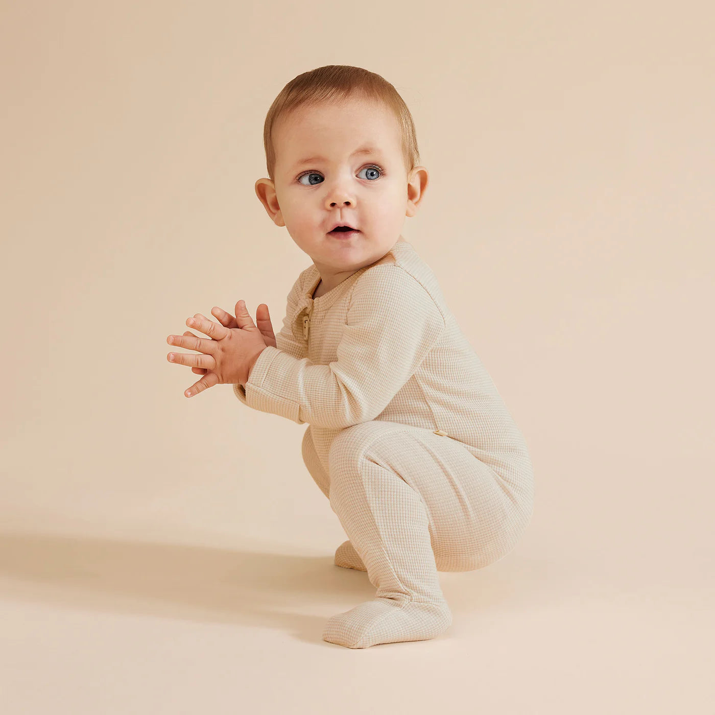 Wilson & Frenchy - Organic Stripe Rib Zipsuit with Feet Oatmeal