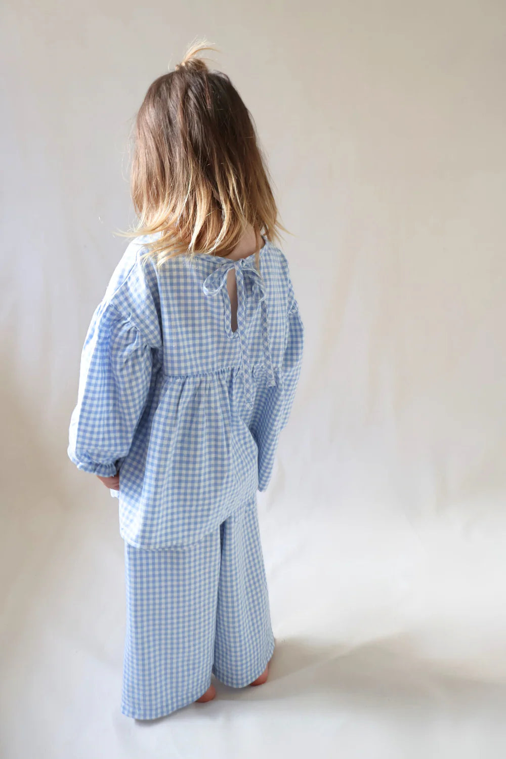 Worn Curations - Gingham Bloom Blouse Cornflower