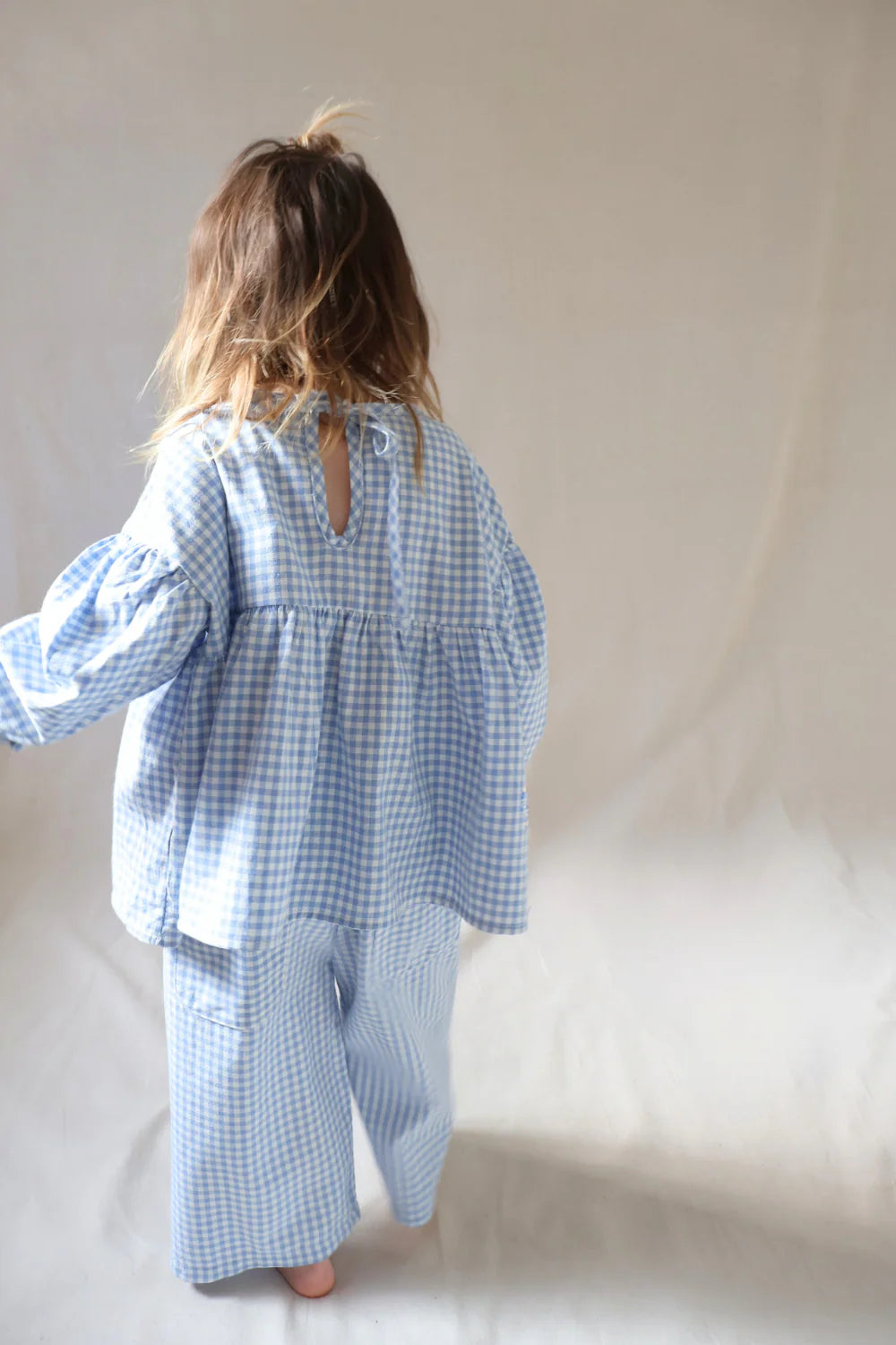 Worn Curations - Gingham Bloom Blouse Cornflower