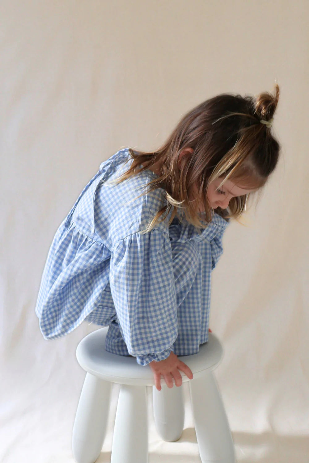 Worn Curations - Gingham Bloom Blouse Cornflower
