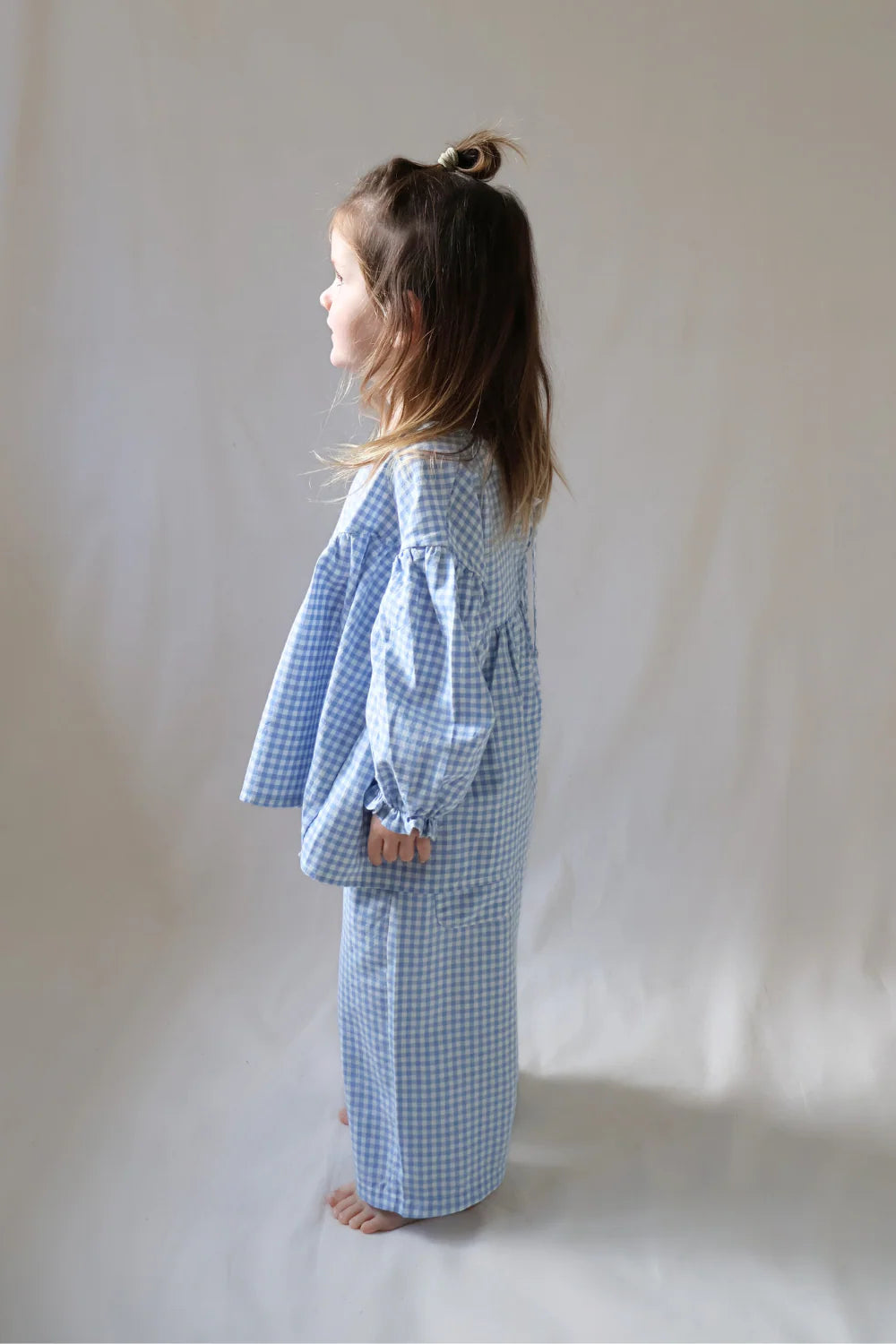 Worn Curations - Gingham Bloom Blouse Cornflower