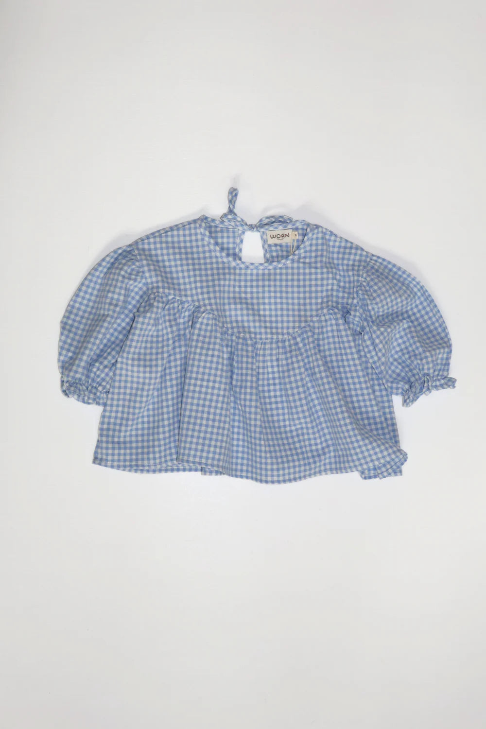 Worn Curations - Gingham Bloom Blouse Cornflower