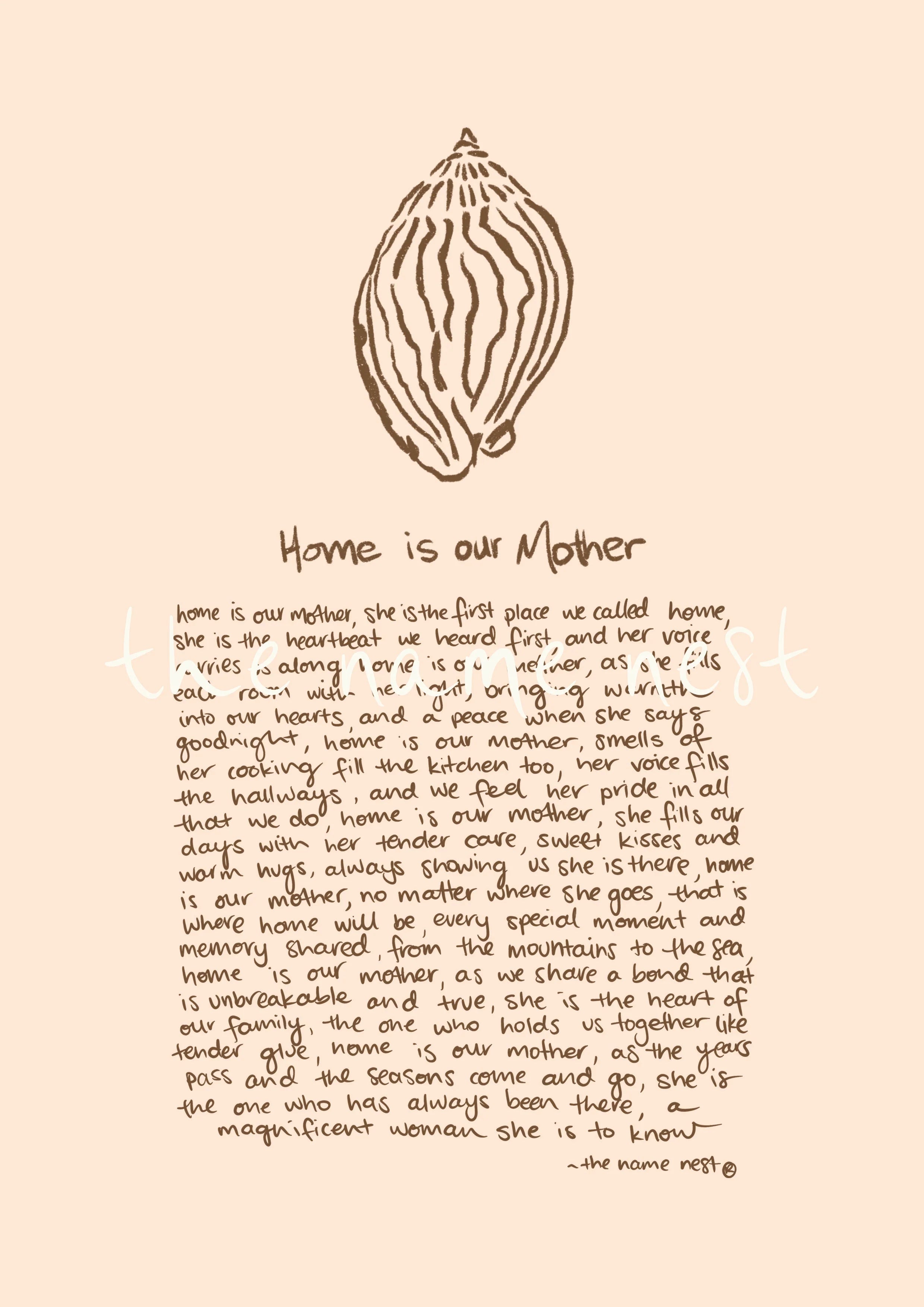 The Name Nest - Home Is Our Mother Artwork A4
