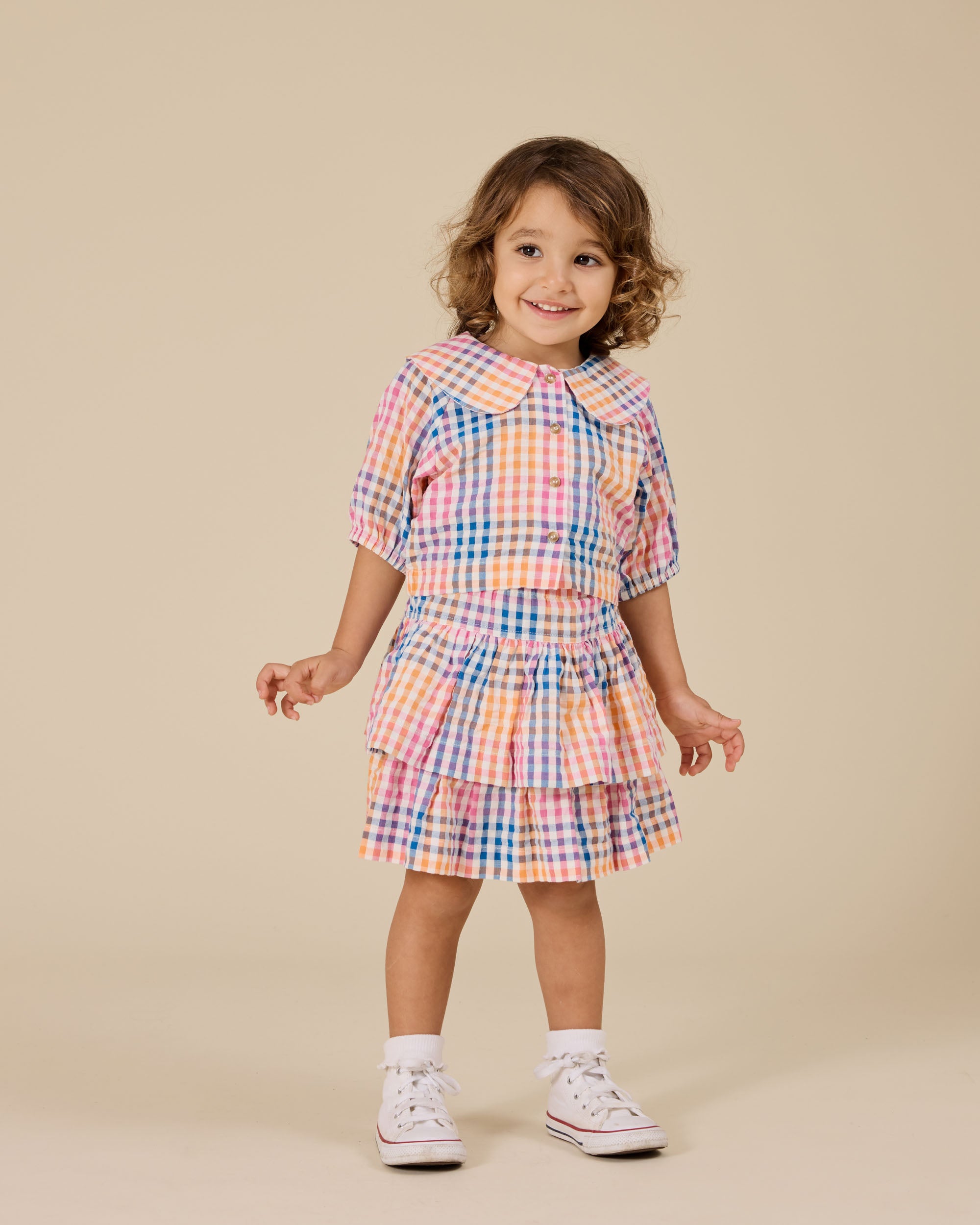 Goldie + Ace - Rainbow Gingham Ria Ruffle Skirt
