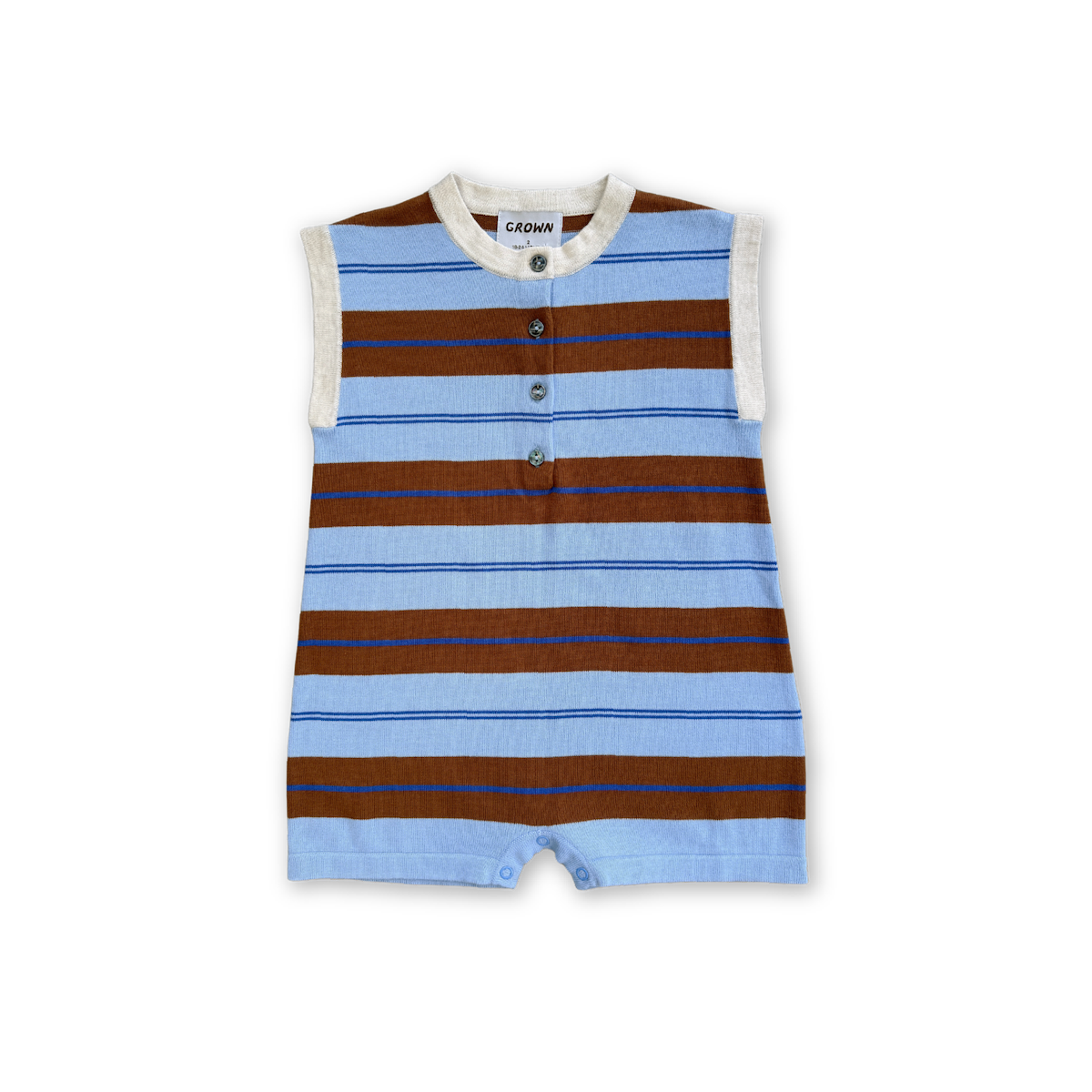 Grown - Organic Knitted Club Stripe Button-Up Romper Bubble