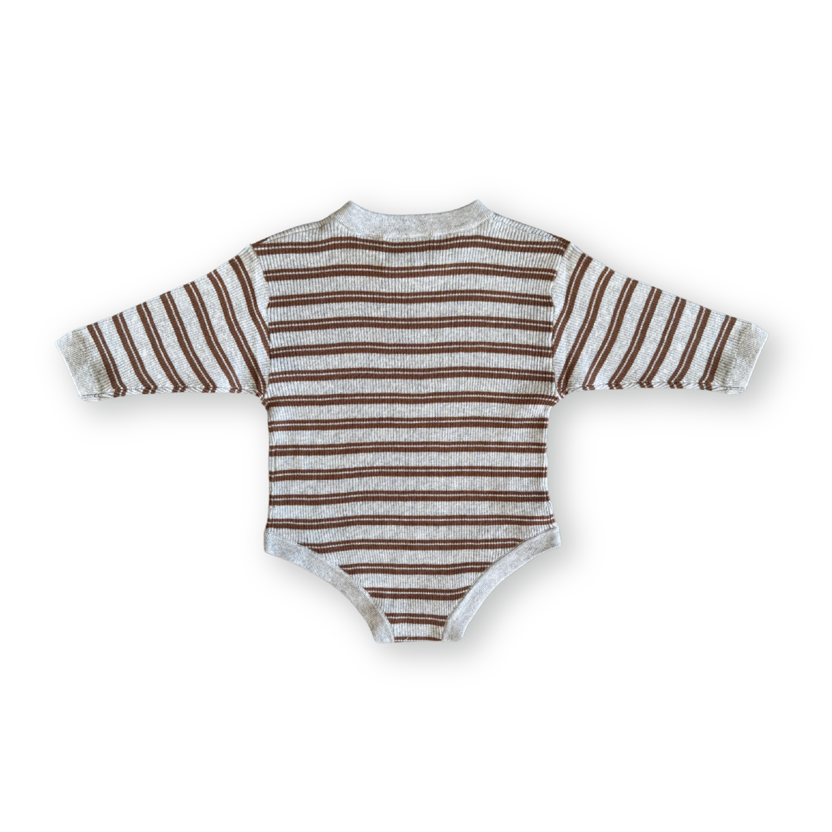 Grown - Organic Ribbed Stripe Knit Romper Grey Marle/Brownie