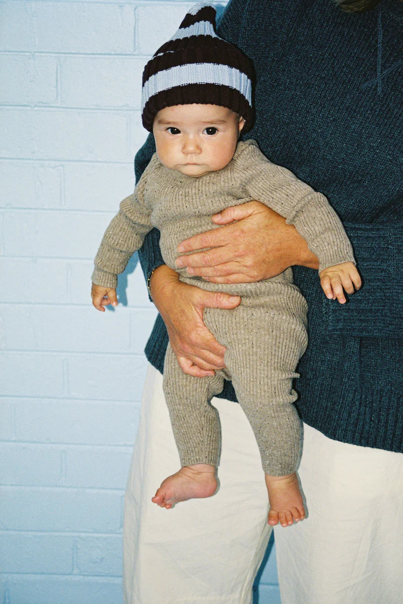 Grown - Organic Striped Pixie Knit Beanie Plum & Haze