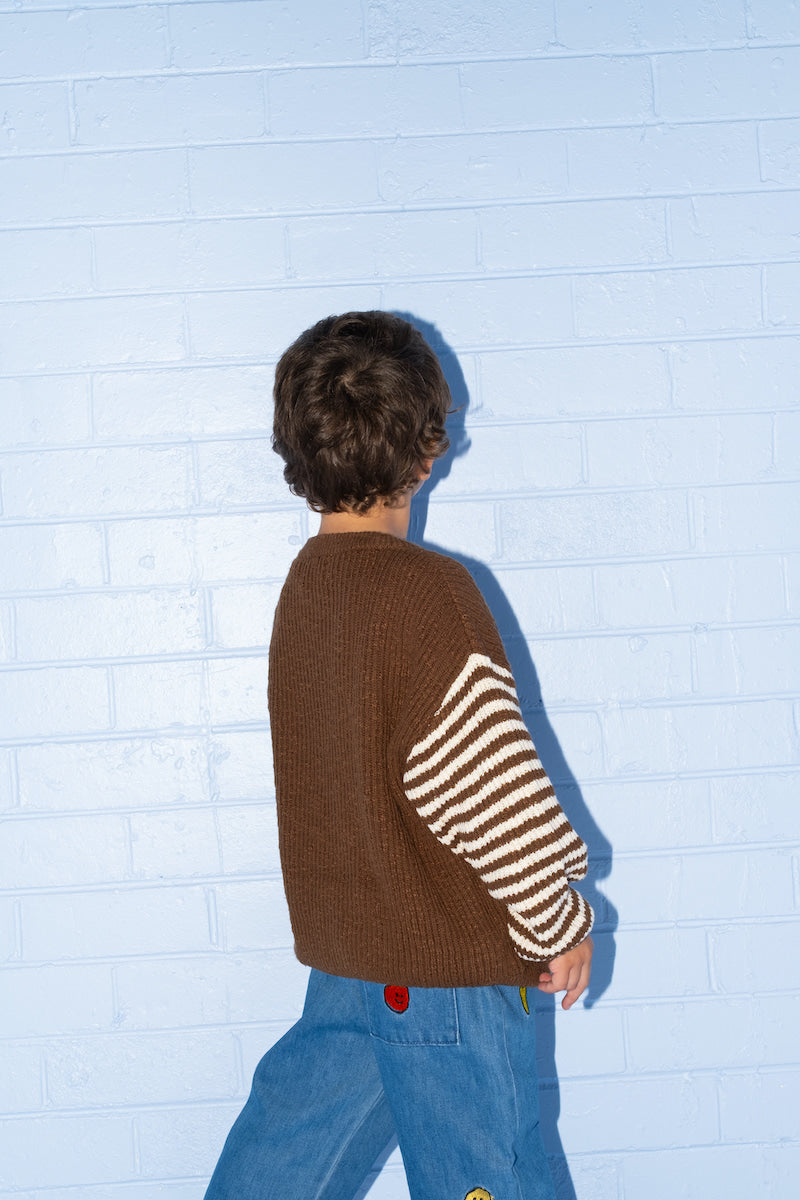Grown - Organic Stripe Sleeve Knit Pull Over Espresso