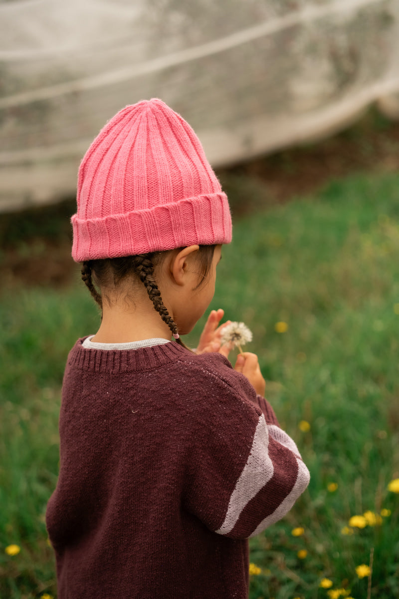 Grown - Merino Blend Rib Knit Beanie Raspberry