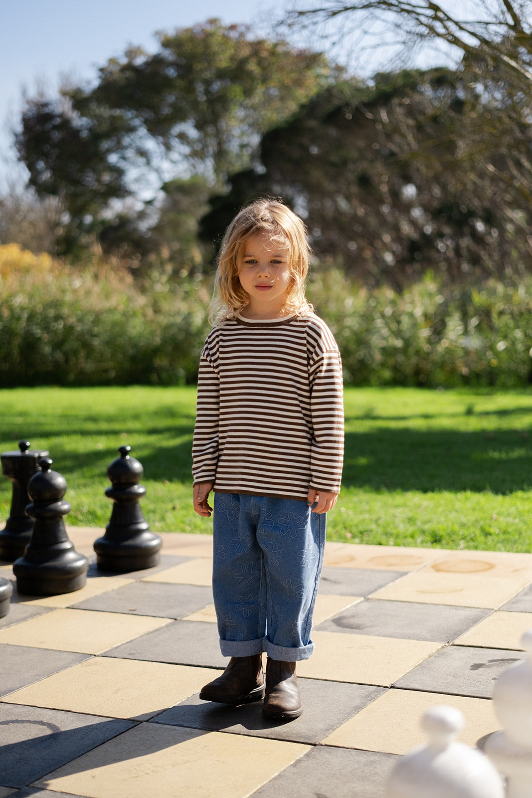 Grown - Organic Essential Stripe LS Knit Tee Espresso