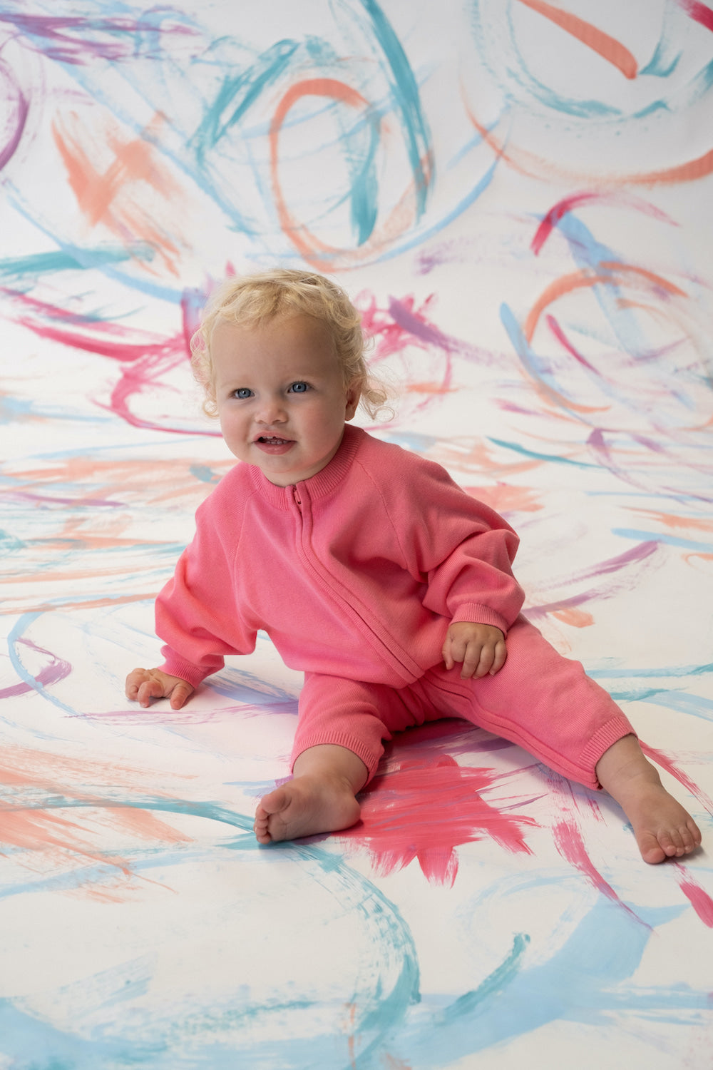 Grown - Organic Knit Zipper Starsuit Bright Sorbet