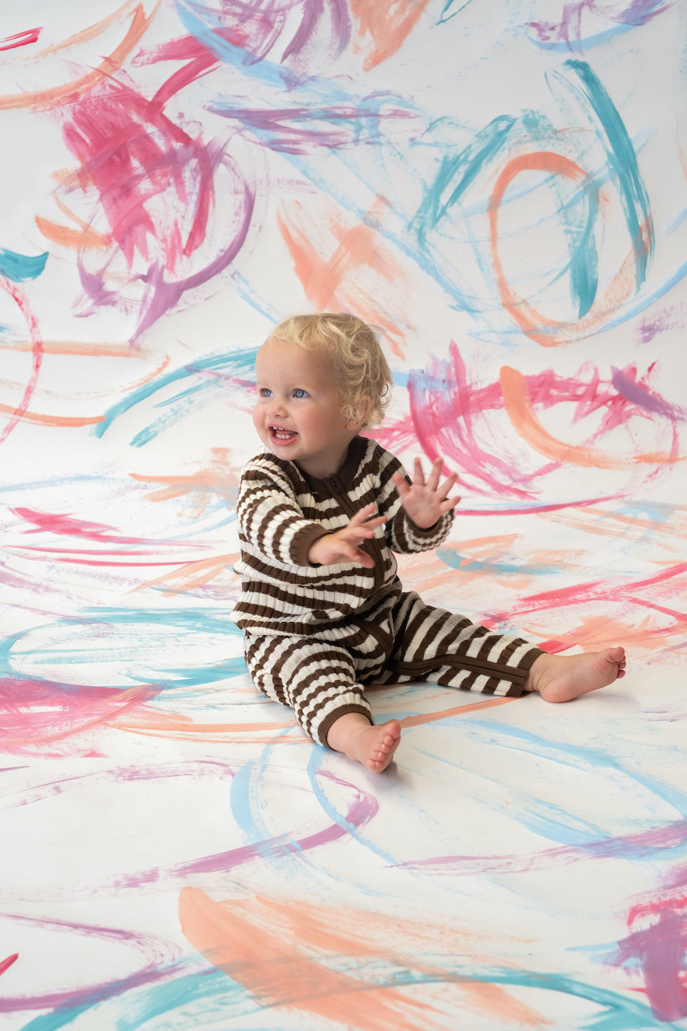 Grown - Organic Rib Stripe Knit Zipper Jumpsuit Espresso & Milk