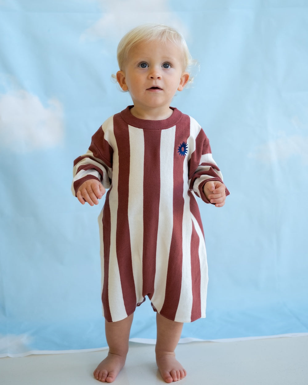 Grown - Organic Knitted Stripe Romper Maroon