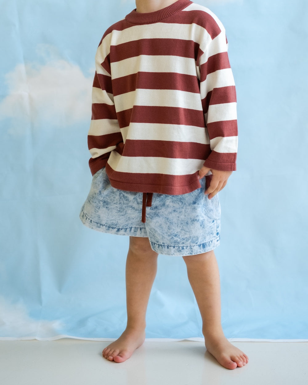 Grown - Organic Knitted Striped LS Tee Maroon