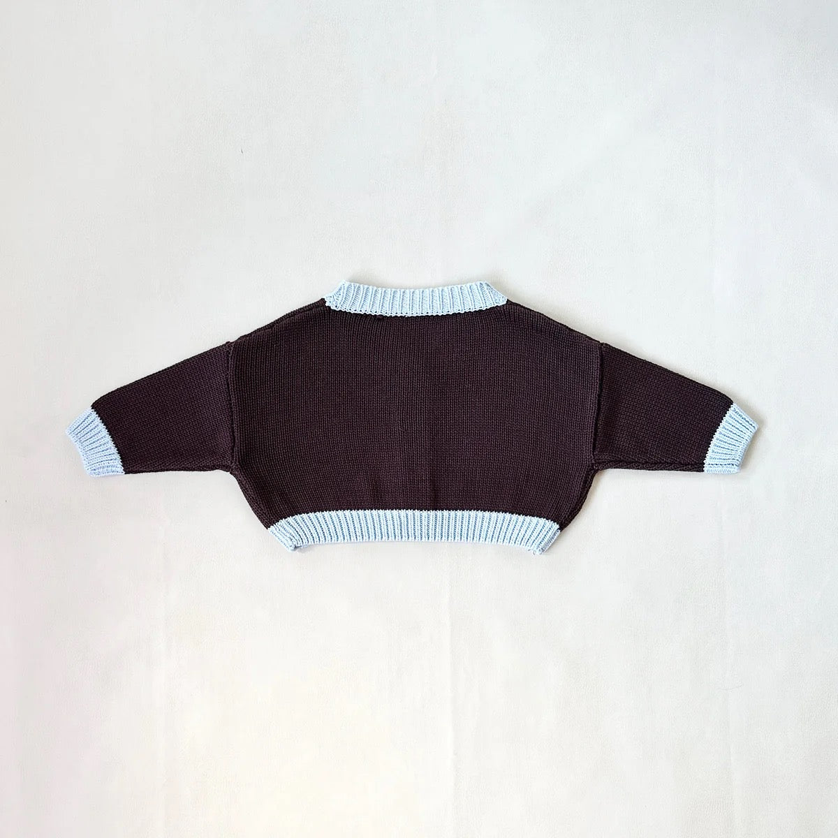 Tiny Trove - Rye Cotton Knitted Cardigan Coffee/Sky Blue