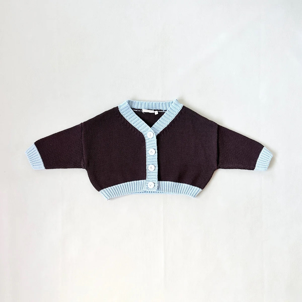 Tiny Trove - Rye Cotton Knitted Cardigan Coffee/Sky Blue