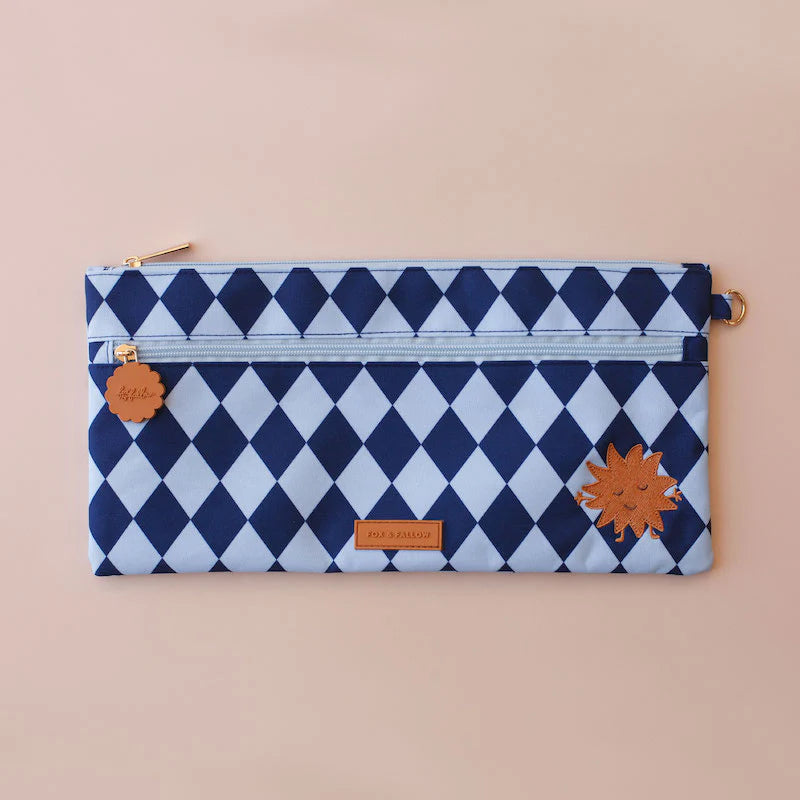 Fox & Fallow - Navy Diamonds Large Pencil Case