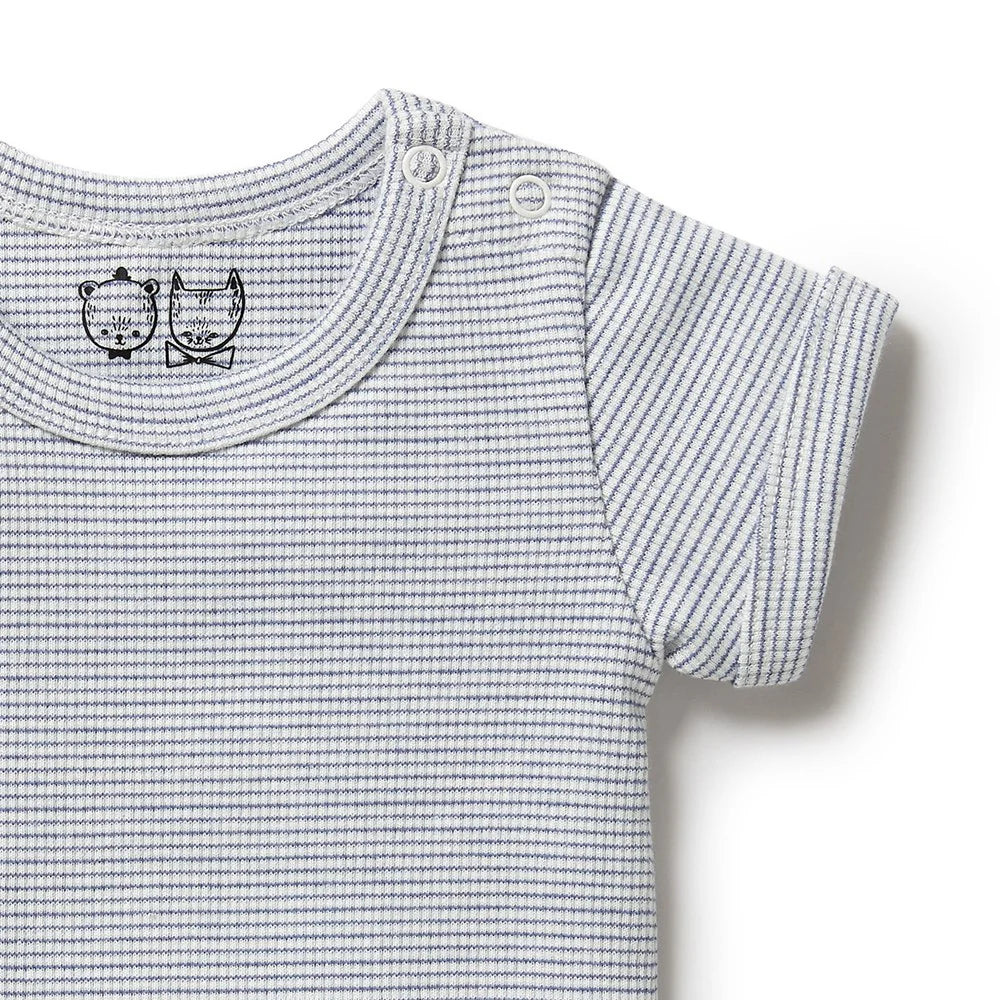 Wilson & Frenchy - Organic Stripe Rib Bodysuit Rain Drop