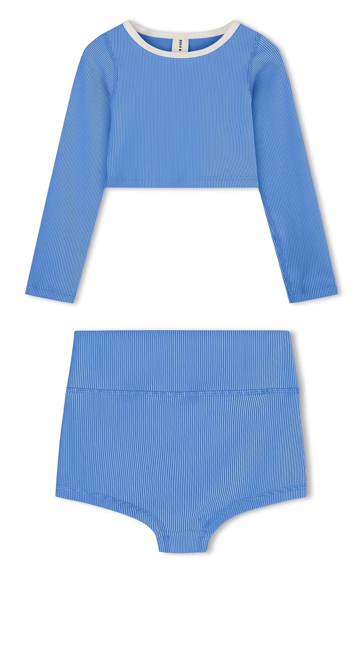 Zulu & Zephyr Mini Stripe Crop Rashie Set Sky Blue - Size 2