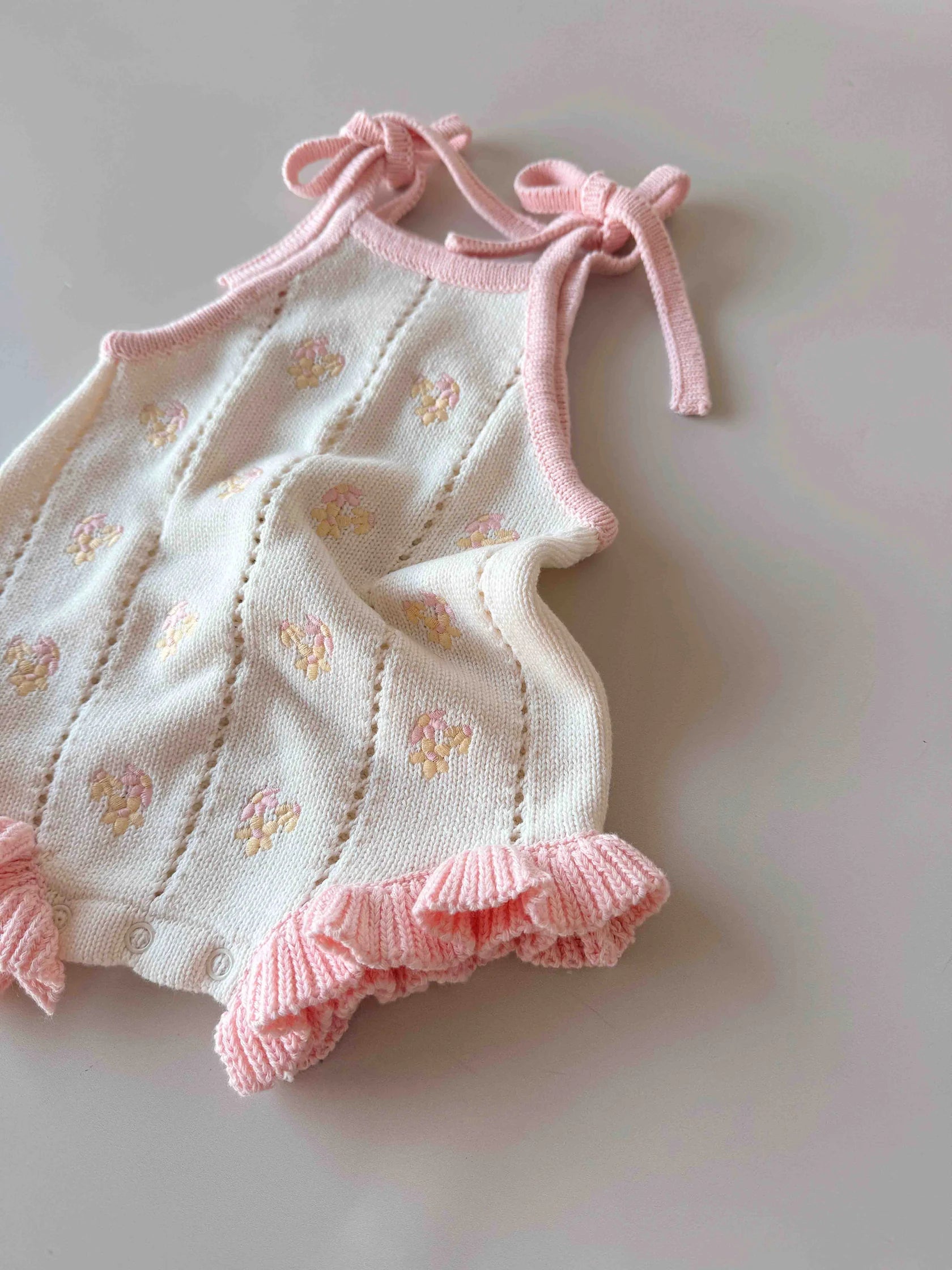 Freckles the Label - Bloom Pointelle Tie Romper Cosmos