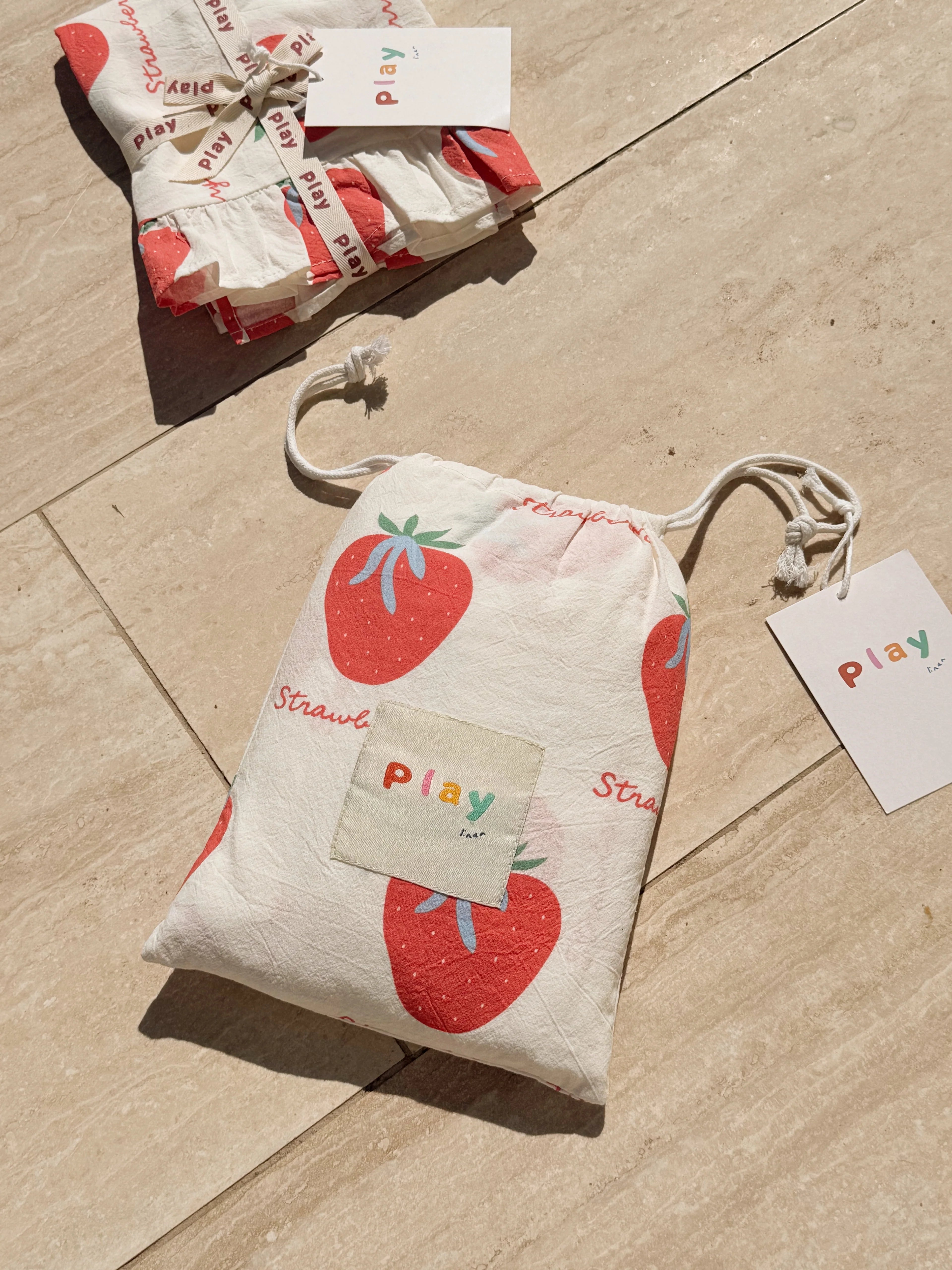 PRE-ORDER Play Linen - Strawberry Shortcake Fitted Sheet Cot