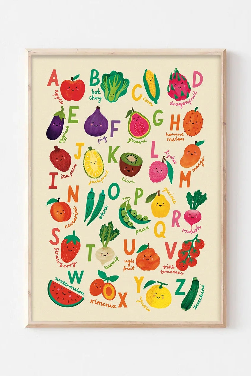 Lauren Sissons Studio - Illustrated Fruit & Veg Alphabet A3 Wall Art Print